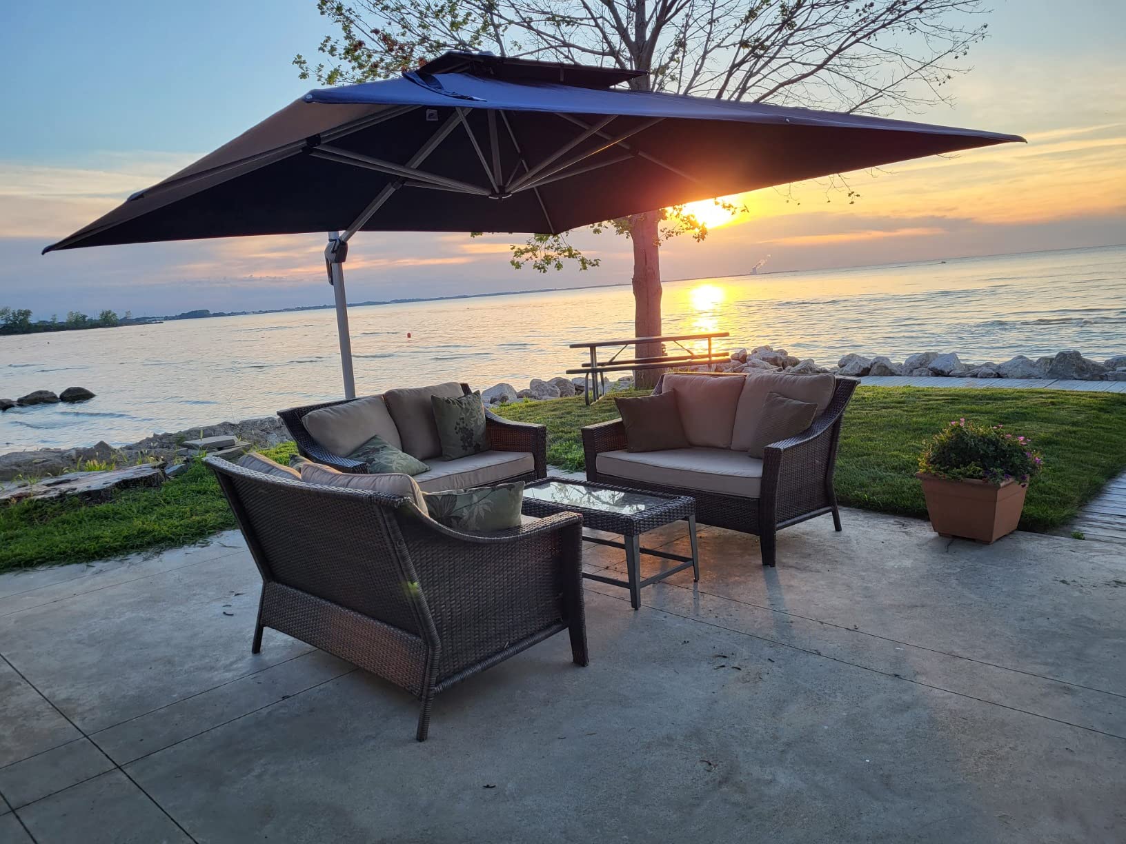 PURPLE LEAF Patio Cantilever Umbrella 9' X 12' Large Double Top, Navy Blue customer photo 1