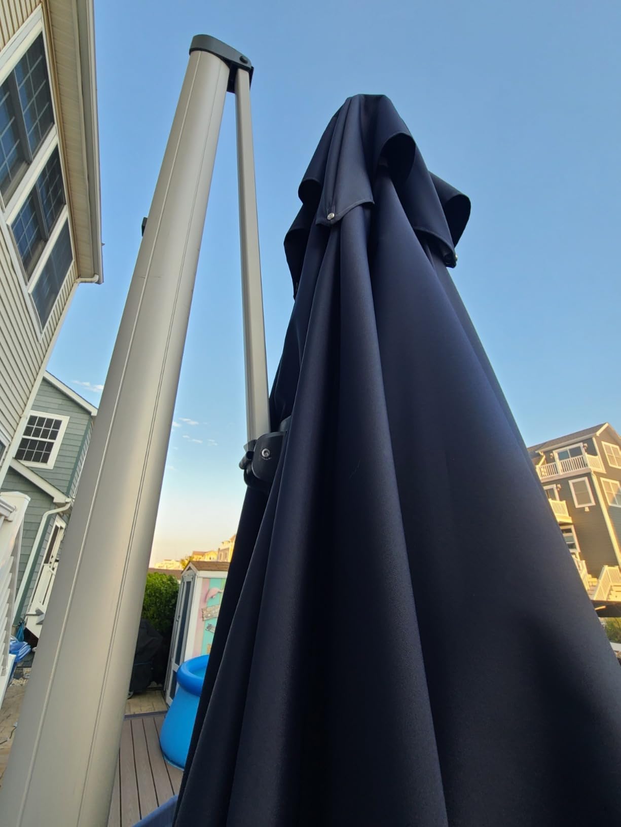 PURPLE LEAF Patio Cantilever Umbrella 9' X 12' Large Double Top, Navy Blue customer photo 2