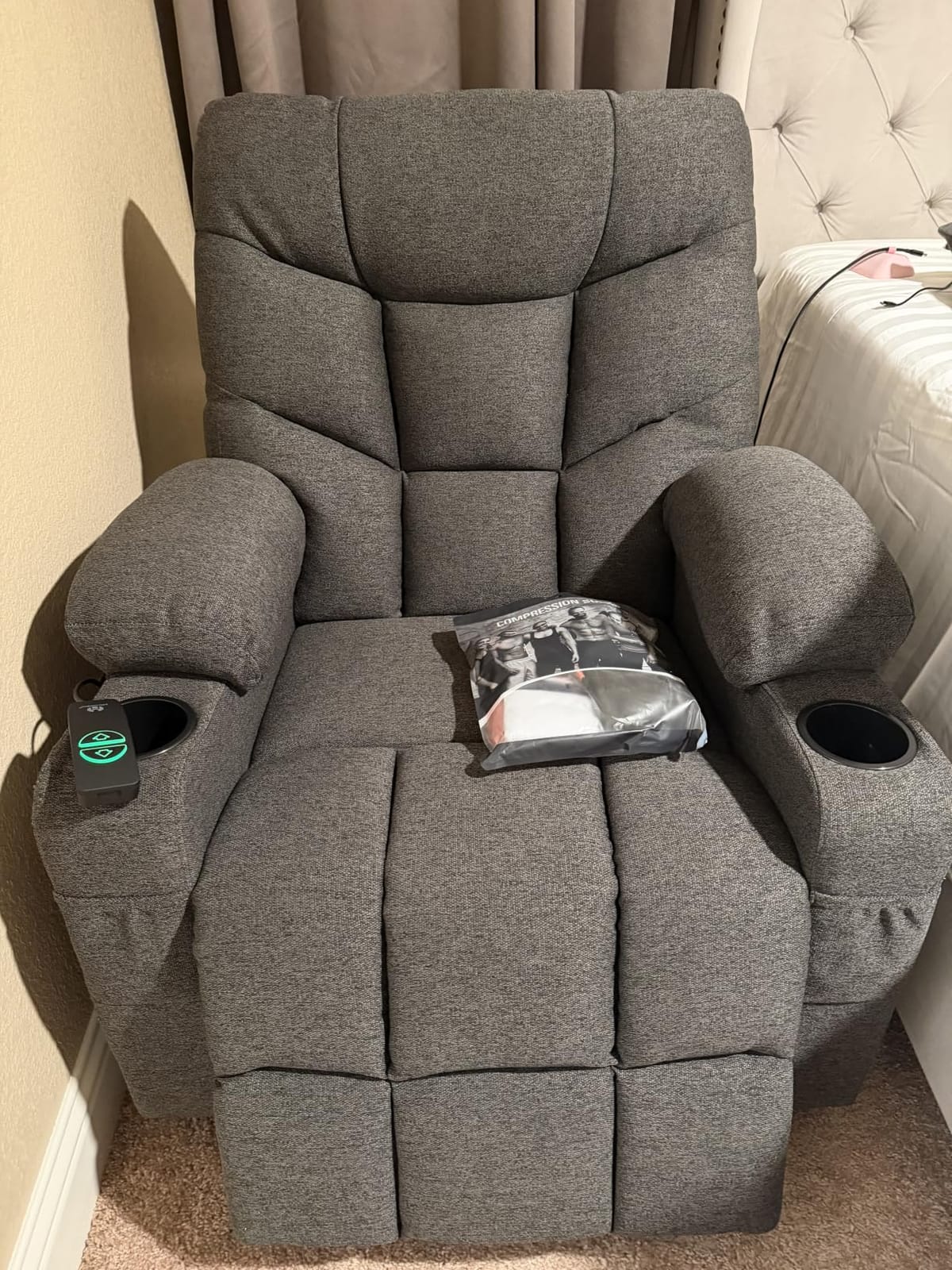 MCombo Power Lift Recliner for Elderly, Fabric 7287 (Dark Gray, Medium) | Assist with Standing, 140° Recline, 4.7