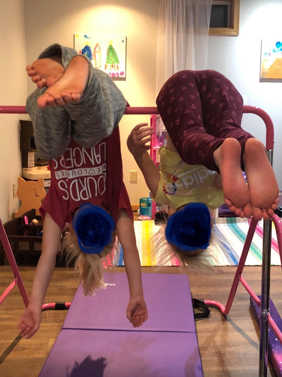 Amrta Foldable Gymnastics Bar with Rings, Adjustable Collapsible Horizontal Training Equipment Set for Indoor Outdoor Home Use Gym Gift in Pink Purple Blue customer photo 1