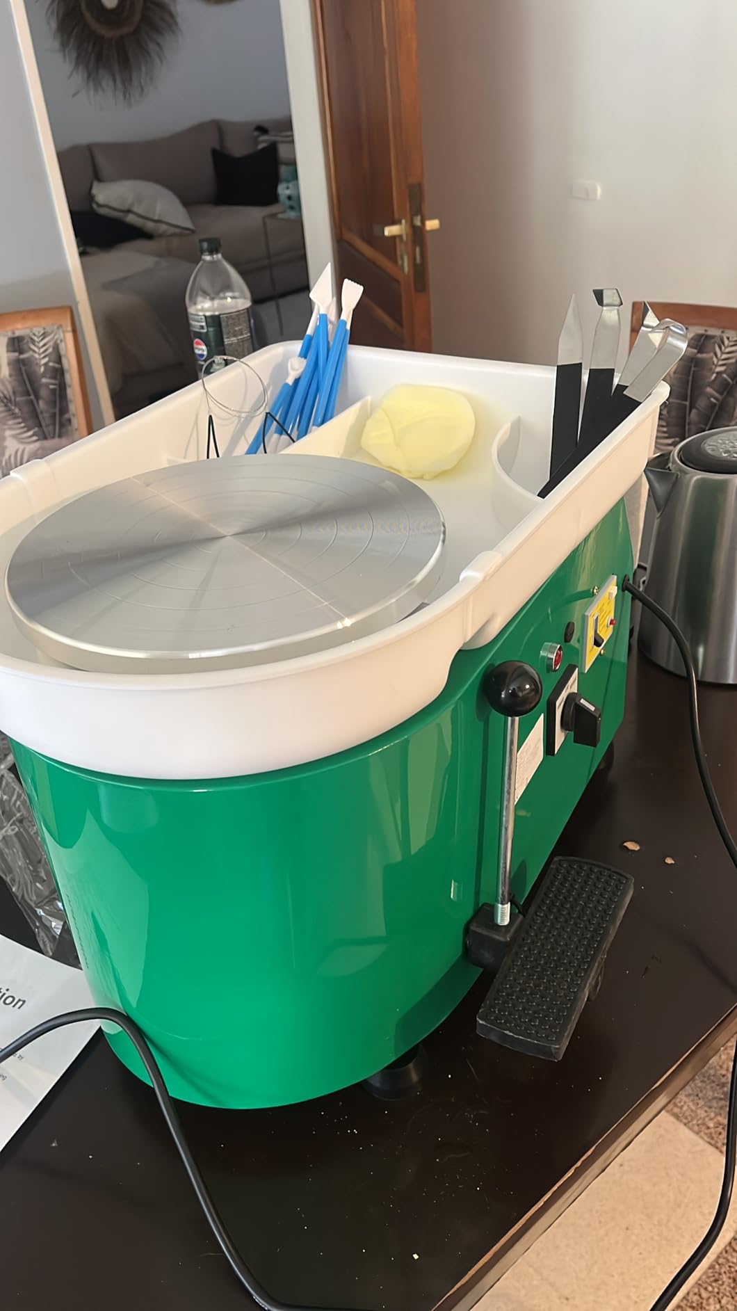 Pottery Wheel Pottery Forming Machine 25CM 350W Electric Pottery Wheel with Foot Pedal DIY Clay Tool Ceramic Machine Work Clay Art Craft (Blue) customer photo 2