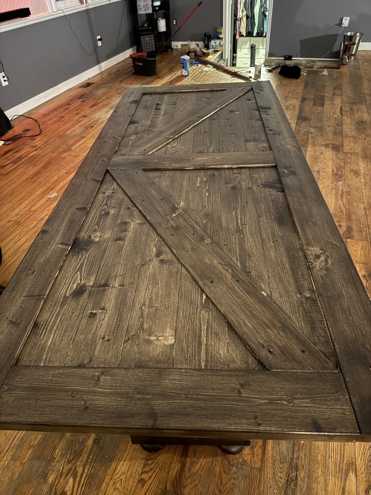 S&Z TOPHAND® 36in x 84in Unfinished British Brace Knotty Barn Door with Sliding Hardware Kit/Solid Wood/Sliding Door/Double Surfaces/A Simple Assembly is Required customer photo 2