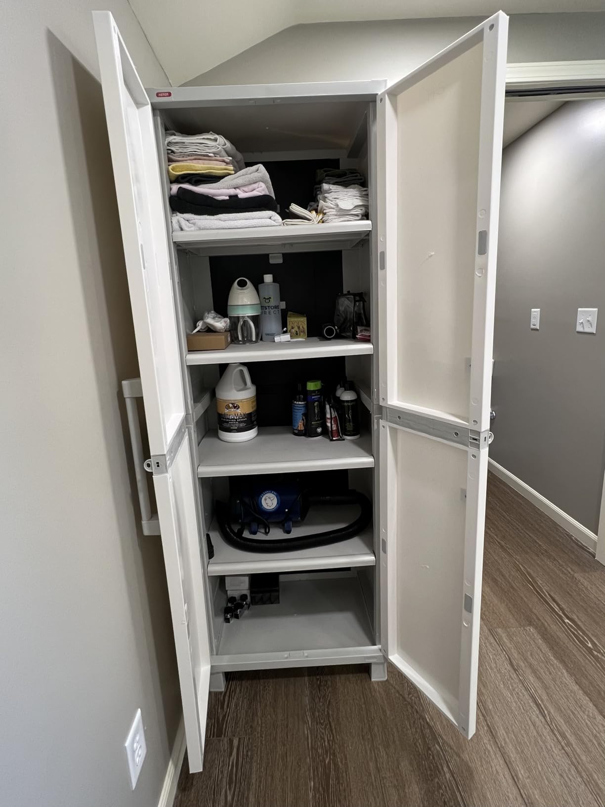 Keter Storage Cabinet with Doors and Shelves for Laundry Room, Garage, Bathroom Accessories, Closet and Home Organization, White & Grey customer photo 1