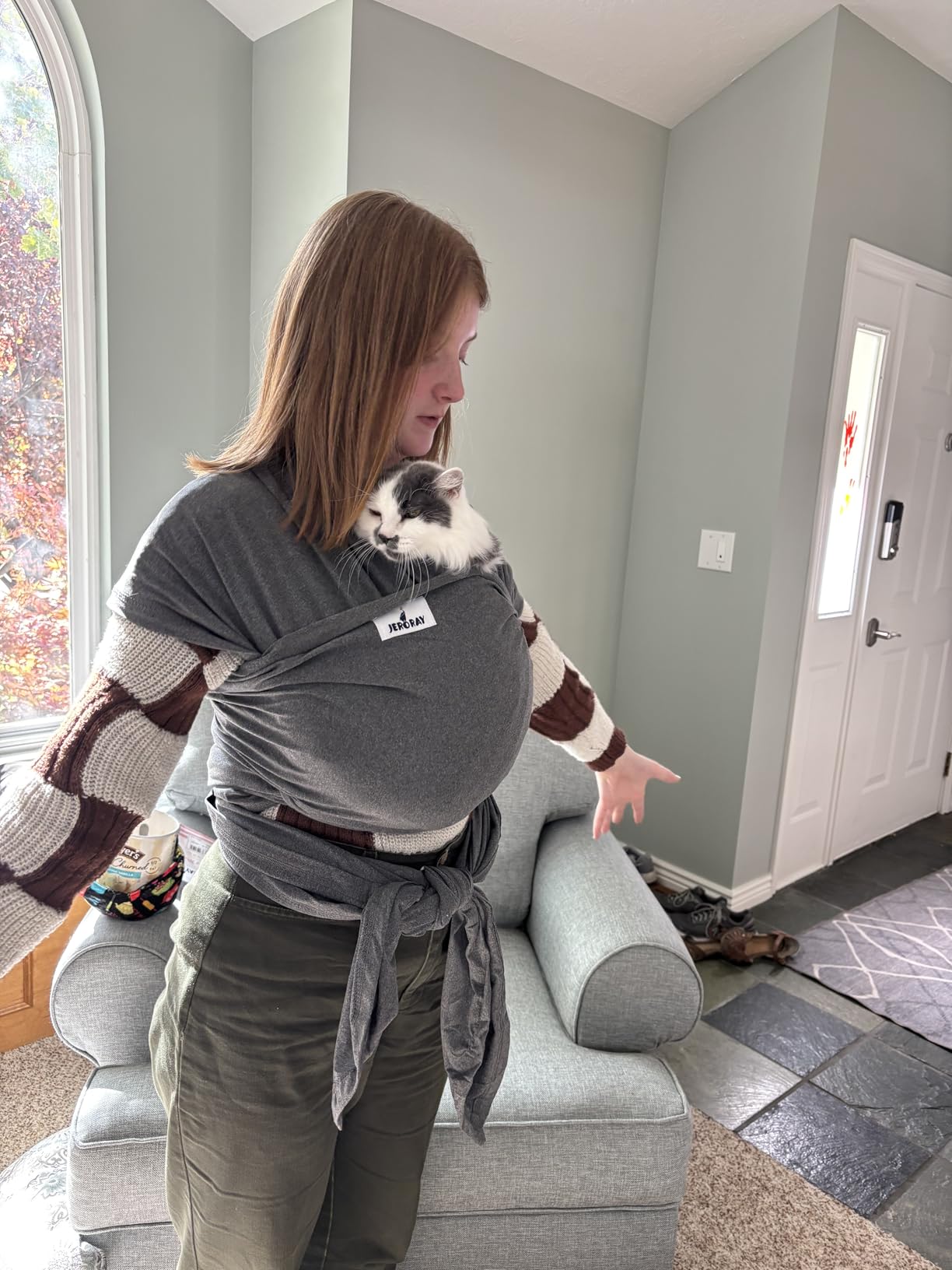 Baby Wraps Carrier, Jeroray Baby Carrier,Hands Free Infant Carrier, Lightweight,Breathable,Softness,Heather Grey customer photo 2