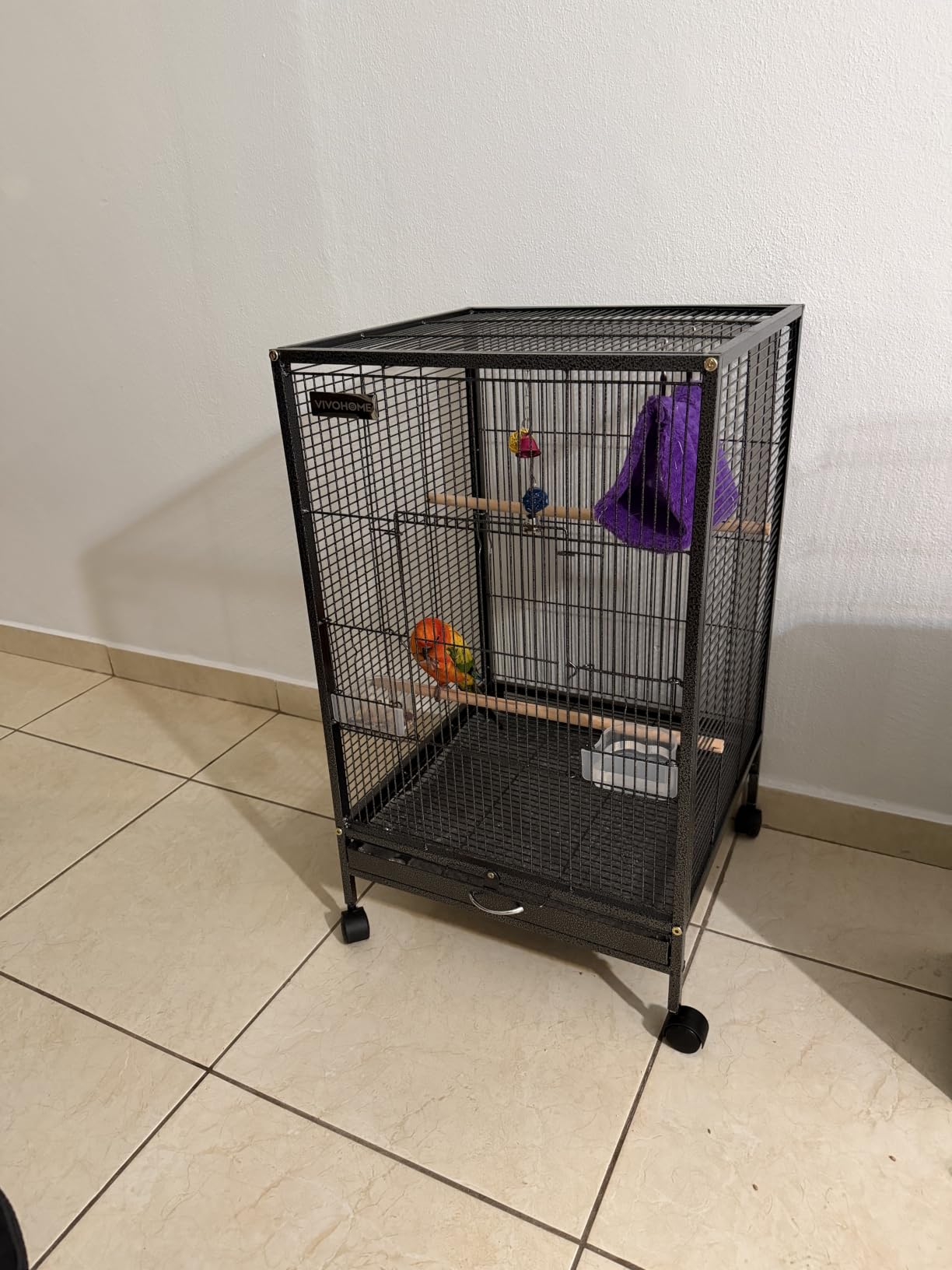 VIVOHOME Wrought Iron Bird Cage with Rolling Stand, 30 Inch Height customer photo 1