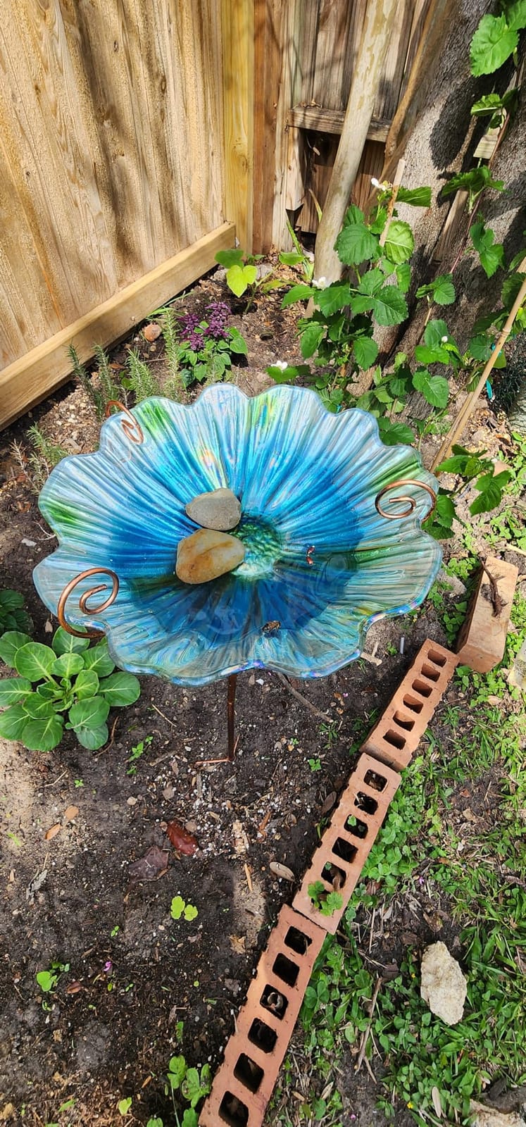 MUMTOP Glass Birdbath Birdfeeder with Metal Stake Garden Yard Outdoor Blue customer photo 2
