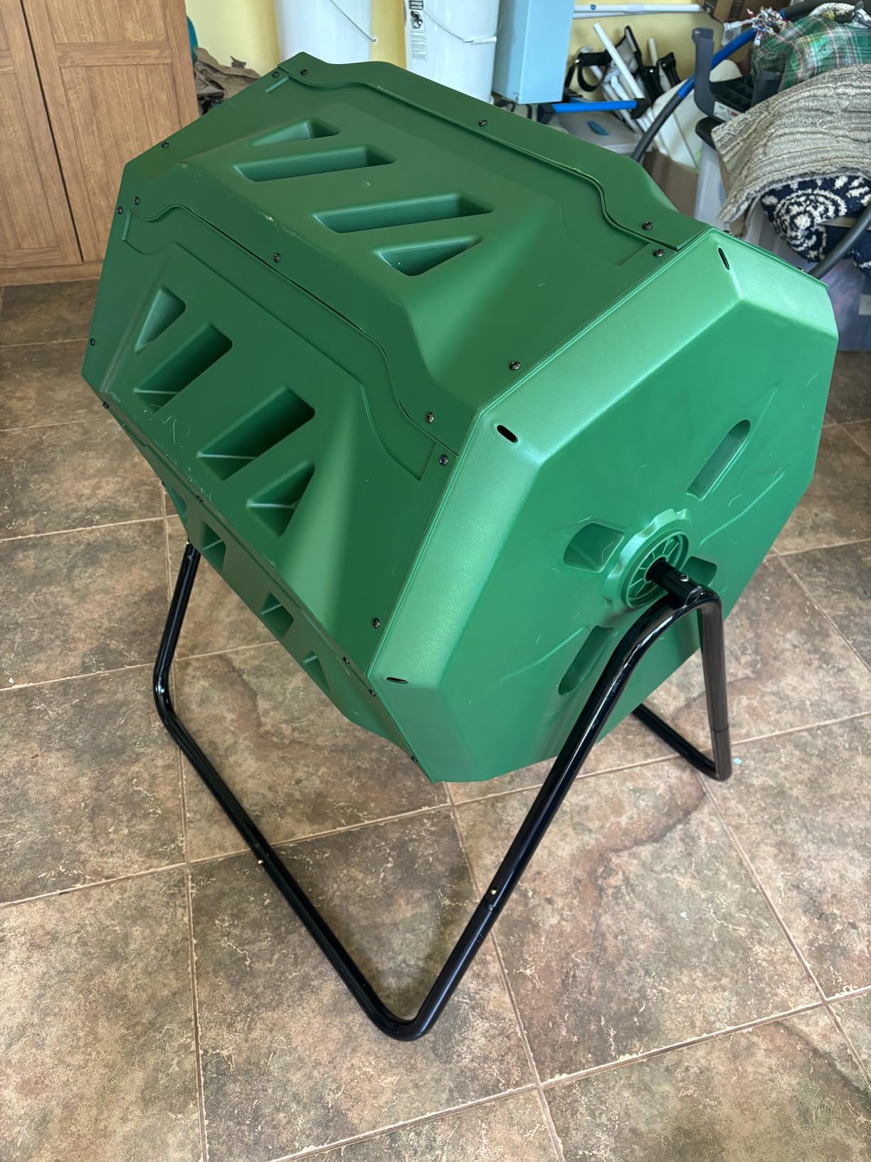 F2C Compost Bin Outdoor 43 Gallon Garden Dual Chamber Composter Bin - Bundled with Pearson's Gardening Gloves, BPA Free, Heavy-Duty Steel Frame, Rotating Tumbler with Sliding Doors -Black customer photo 1