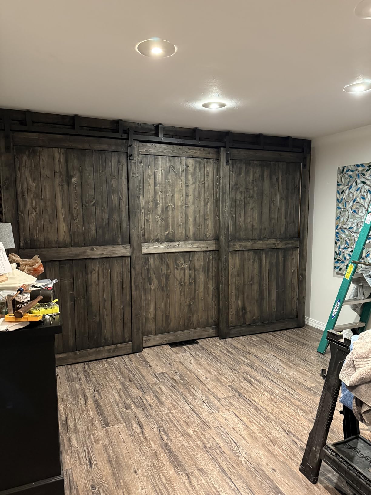 EaseLife 36in x 84in Sliding Barn Wood Door,Interior Doors,DIY Assemblely,Solid Natural Spruce Panelled Slab,Easy Install,Apply to Rooms & Storage Closet,H-Frame customer photo 1