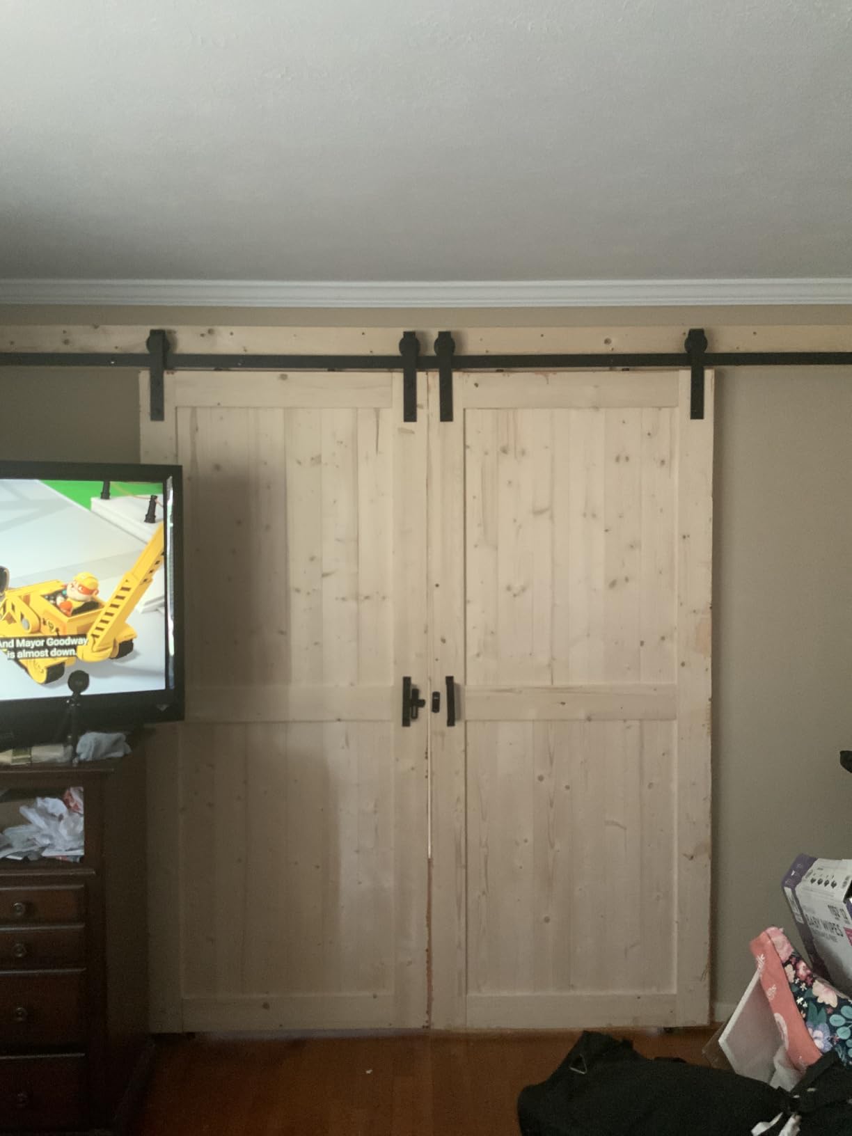 FREDBECK 36in x 84in Wood Barn Door with 6.6FT Barn Door Hardware Kit Included K Shape Solid Spruce Panel Need to Assembly customer photo 2
