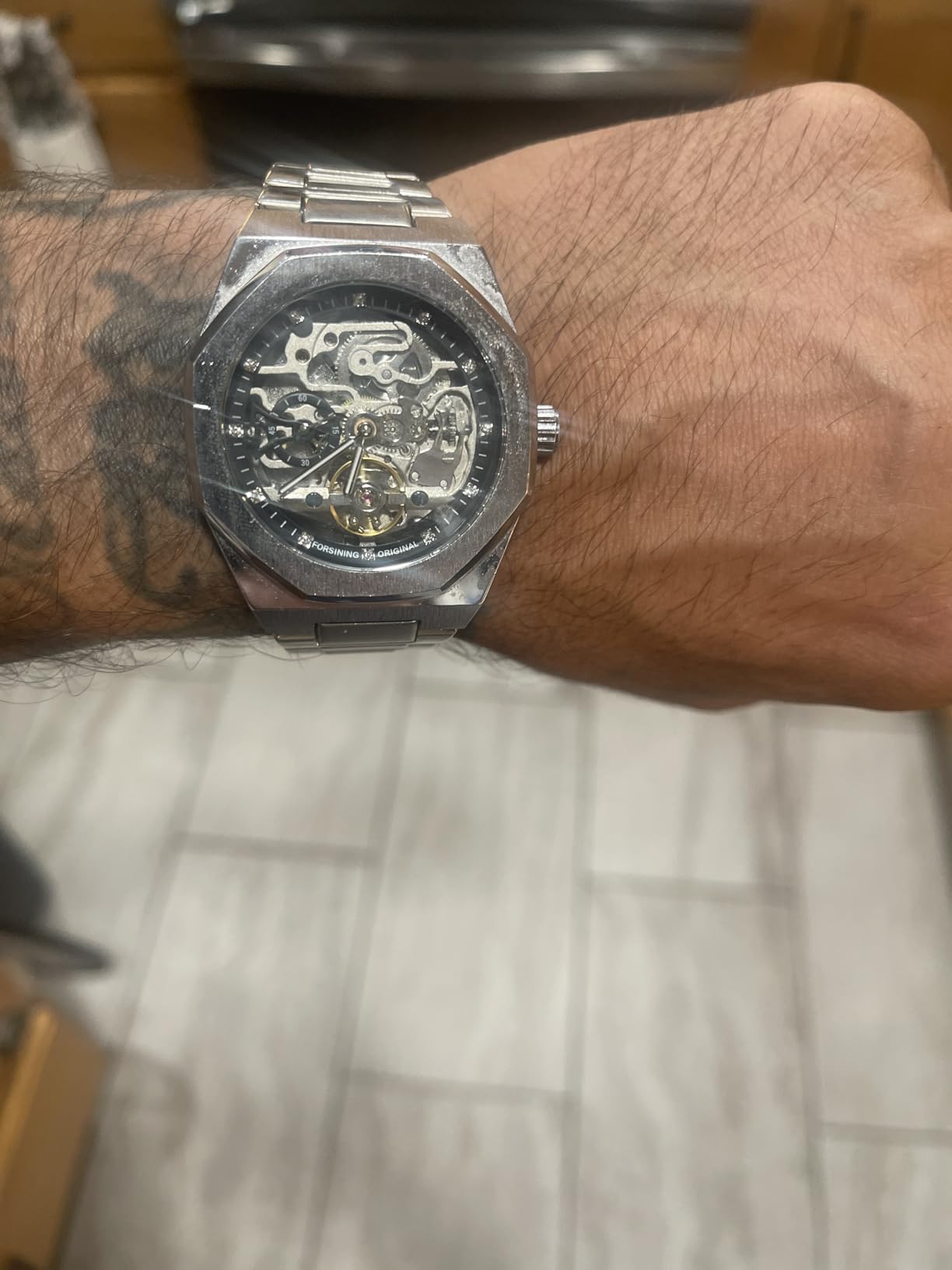 Tiong Fashion Mens Watches Top Brand Luxury Automatic Mechanical Stainless Steel Fashion Business Skeleton Wristwatch customer photo 2