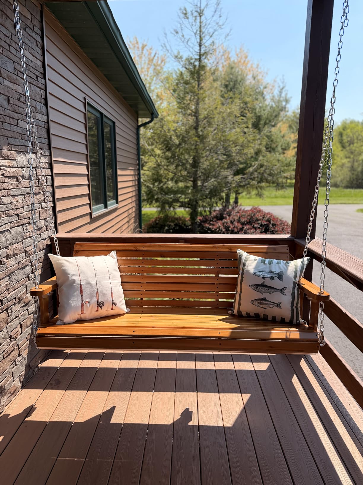 VINGLI 2026 Upgraded 5 FT Wooden Porch Swing, 880 LBS Heavy Duty, Brown customer photo 2
