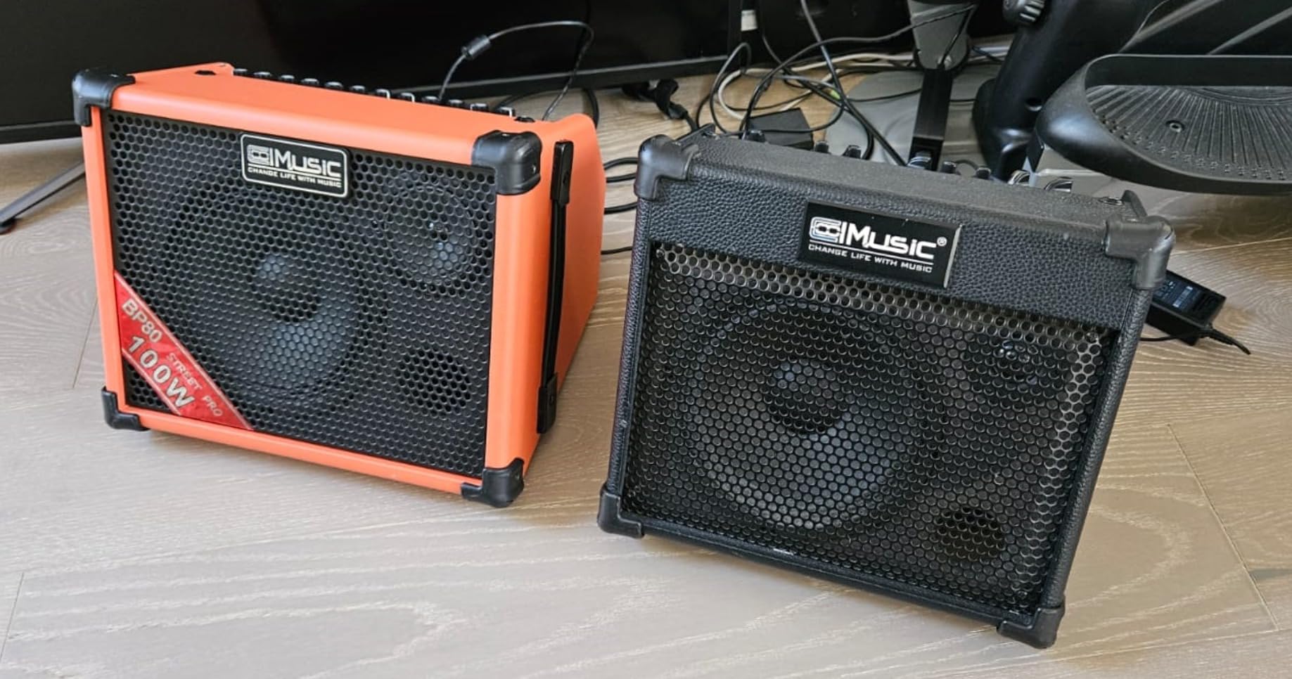 Coolmusic BP80 Battery Powered Acoustic Guitar Amplifier- Portable Bluetooth Speaker 100W, 6 Inputs,3 Band EQ,Orange customer photo 1
