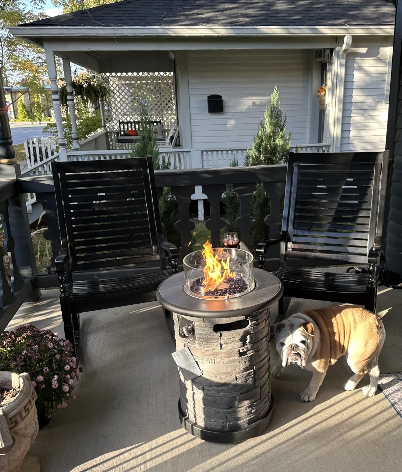 BAIDE HOME Outdoor Propane Fire Pit Table, Round Porcelain Tile Top 22