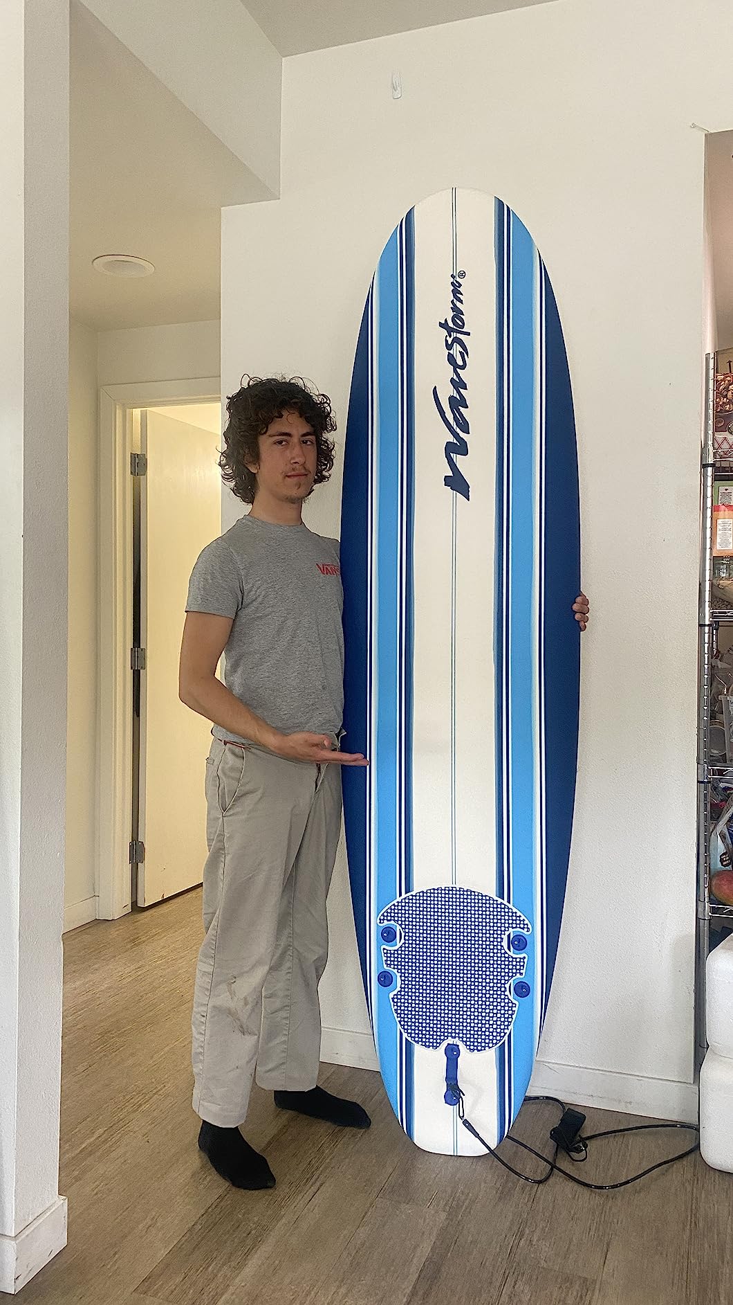 Wavestorm - Classic Soft Top Foam 7ft Surfboard Surfboard for Beginners and All Surfing Levels Complete Set Includes Leash and Multiple Fins Heat Laminated, Blue Pinline (AZ22-WSSF700-PIN) customer photo 2