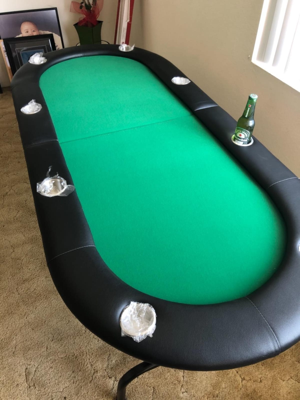 PEXMOR 8 Player Foldable Poker Table, Folding Texas Holdem Blackjack Casino Game Table w/Deeper Stainless Steel Cup Holders| Casino-Grade Felt| Water-Resistant Cushioned Rail, Fully Assembled customer photo 2