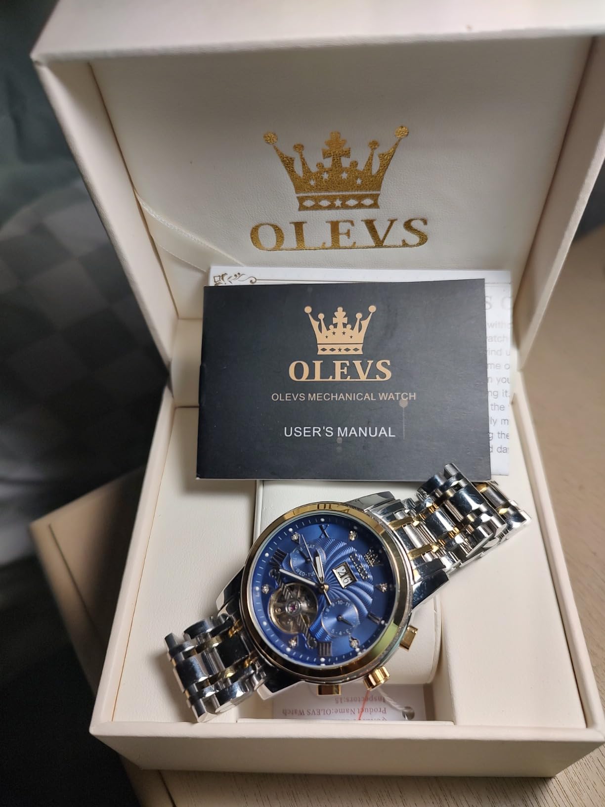 OLEVS Men Automatic Watch Skeleton 5 Hands Mechanical Classic Luxury Multi Calendar Stainless Steel Waterproof Wrist Watch for Men customer photo 1