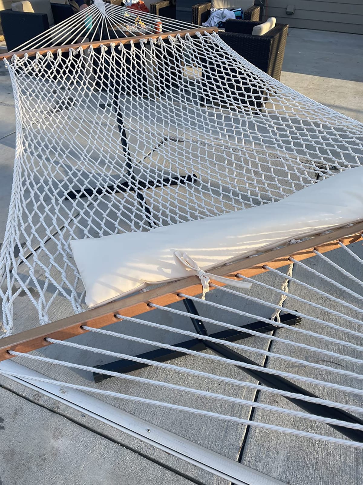 SUNCREAT Double Outdoor Hammock with Stand, Carrying Bag, Dark Gray | Two Person Cotton Rope Hammock with Polyester Pad customer photo 1