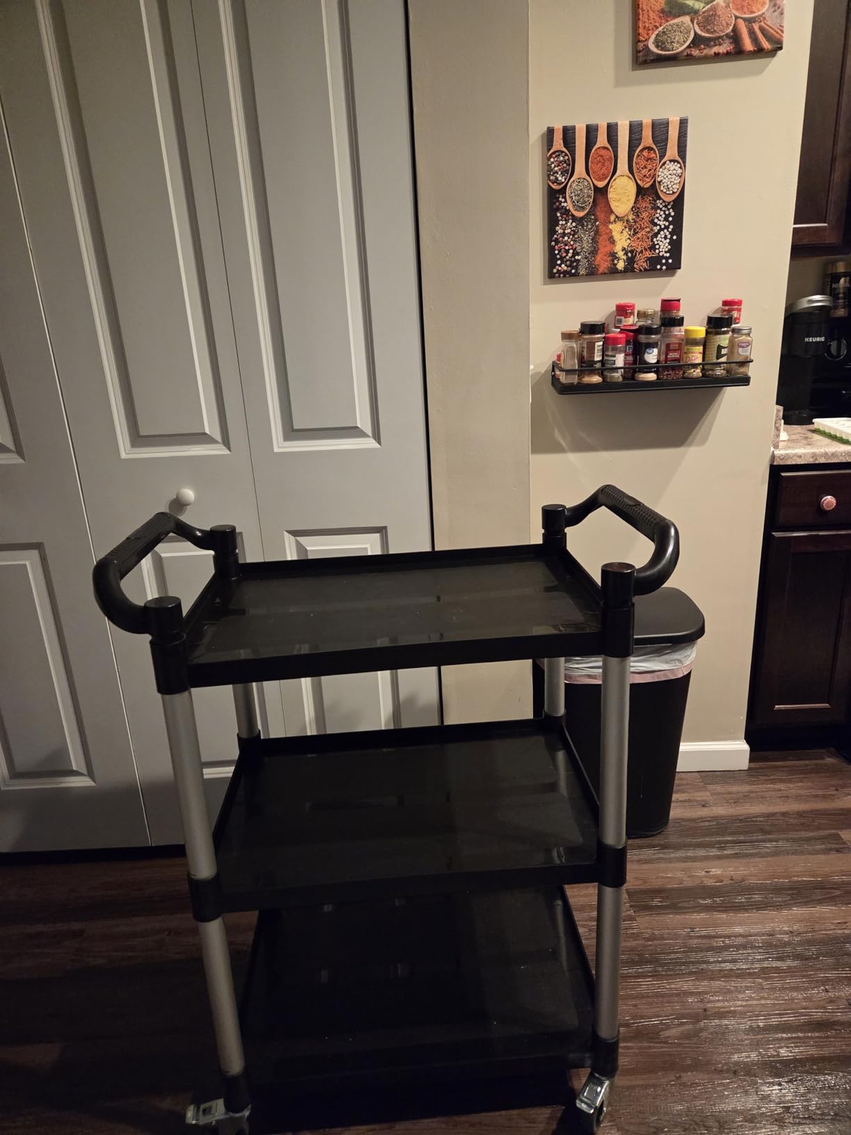 Utility Carts with Wheels, Rolling Kitchen Cart, 3 Tier Cart, Food Service Cart, Restaurant Kitchen Cart, Plastic Heavy Duty Cart for Office Business, 510lbs 16.9