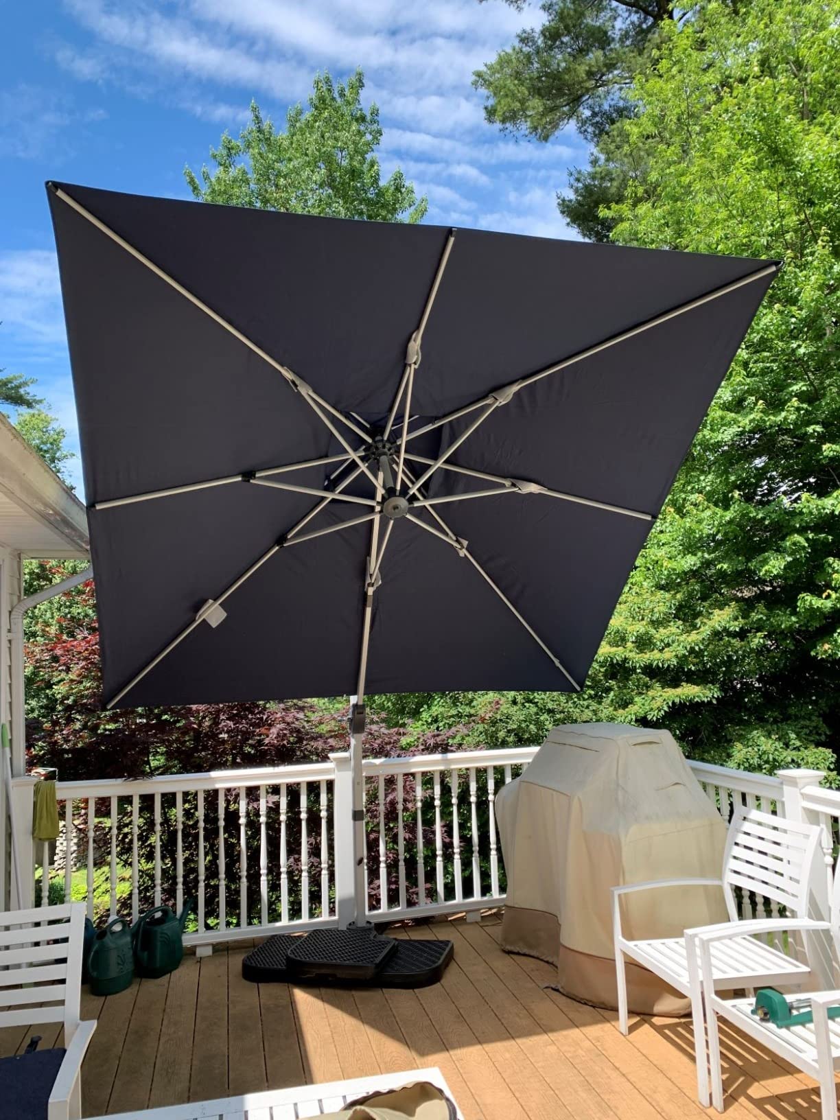 Cantilever Patio Umbrella with Cross Base and Cover Included - 360° Rotation Large Heavy Duty Offset Outdoor Umbrella with Easy Tilt for Pool Backyard Deck Garden (10x10 FT Grey) customer photo 2