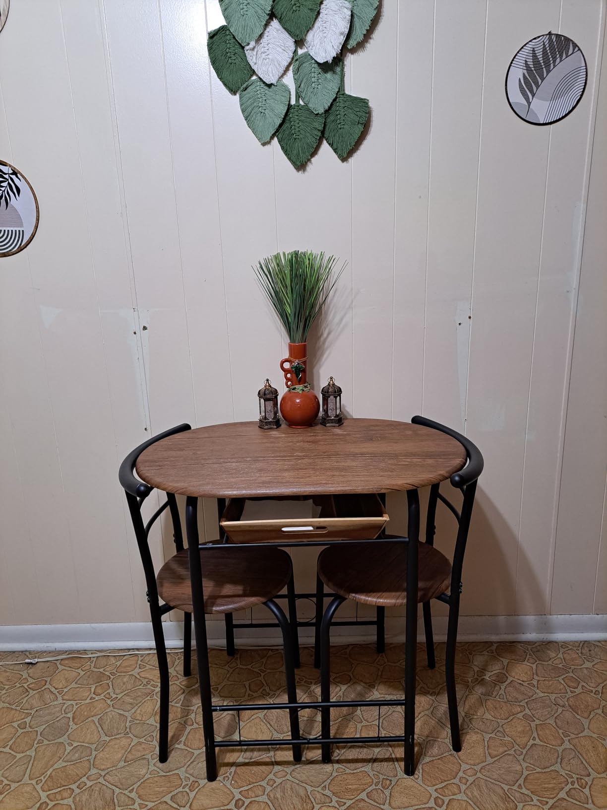 JUMMICO 3-Piece Wooden Round Table & Chair Set (Walnut/Black) customer photo 1
