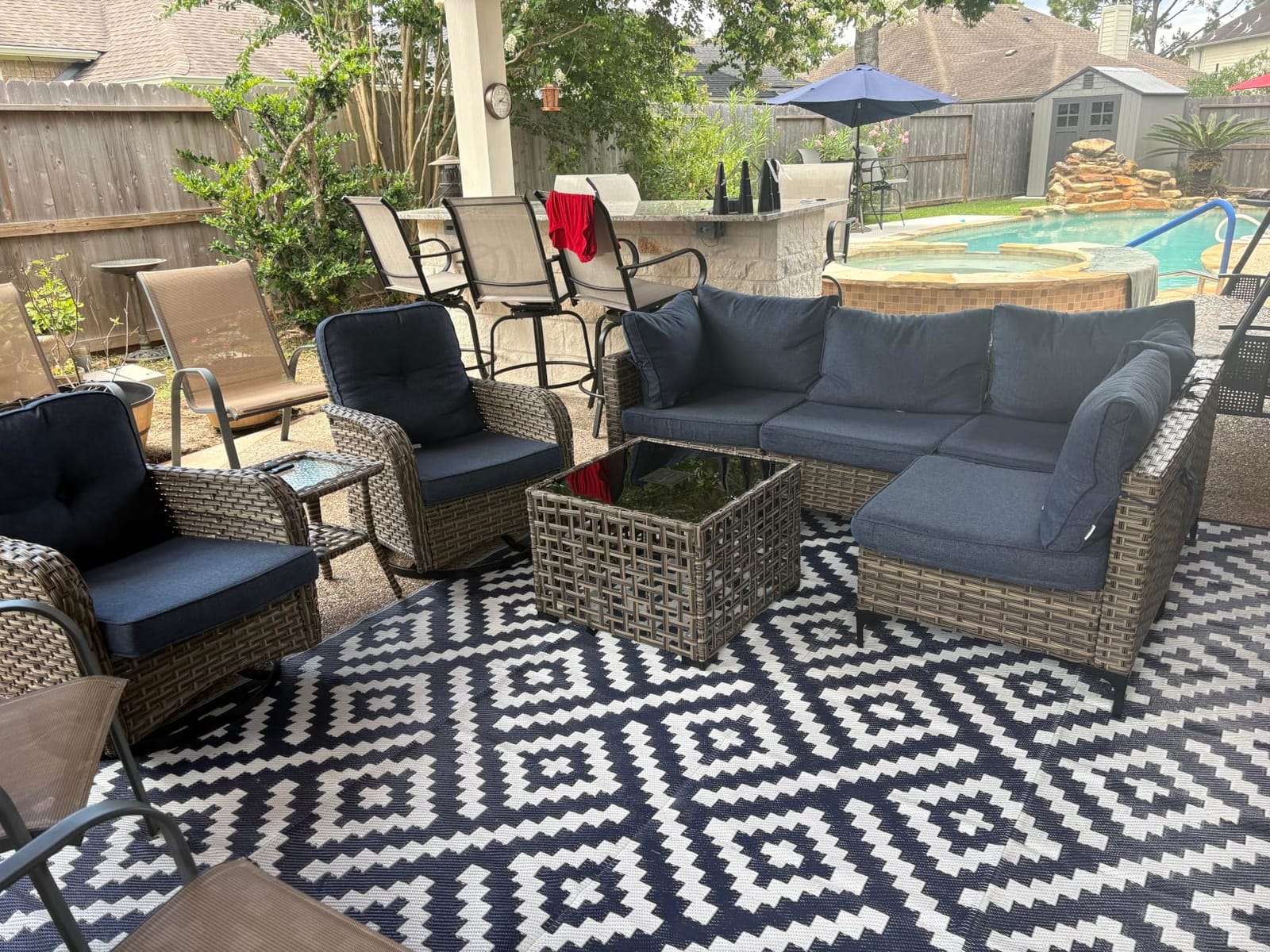 GENIMO Outdoor Rug, Waterproof Plastic Rugs for Patio, 5'x8' Black Grey customer photo 2