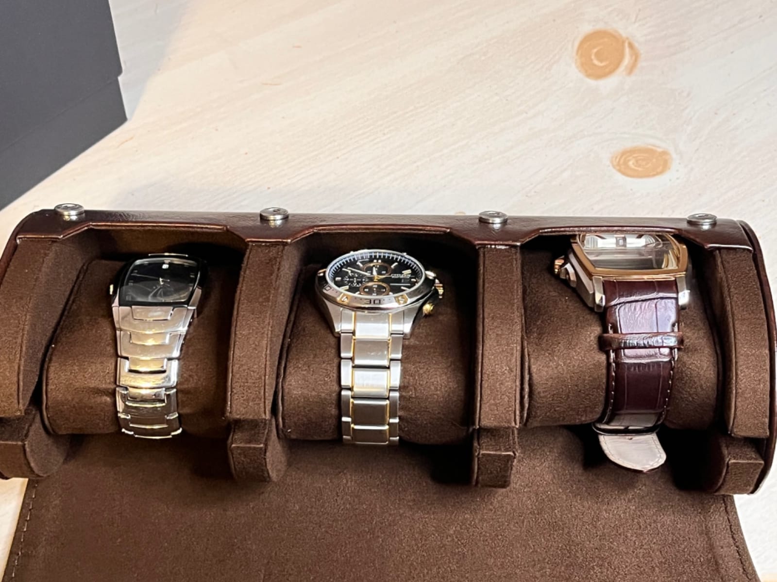 Watch Roll Travel Case for Men, 3-Slot Watch Display Organizer Box customer photo 2