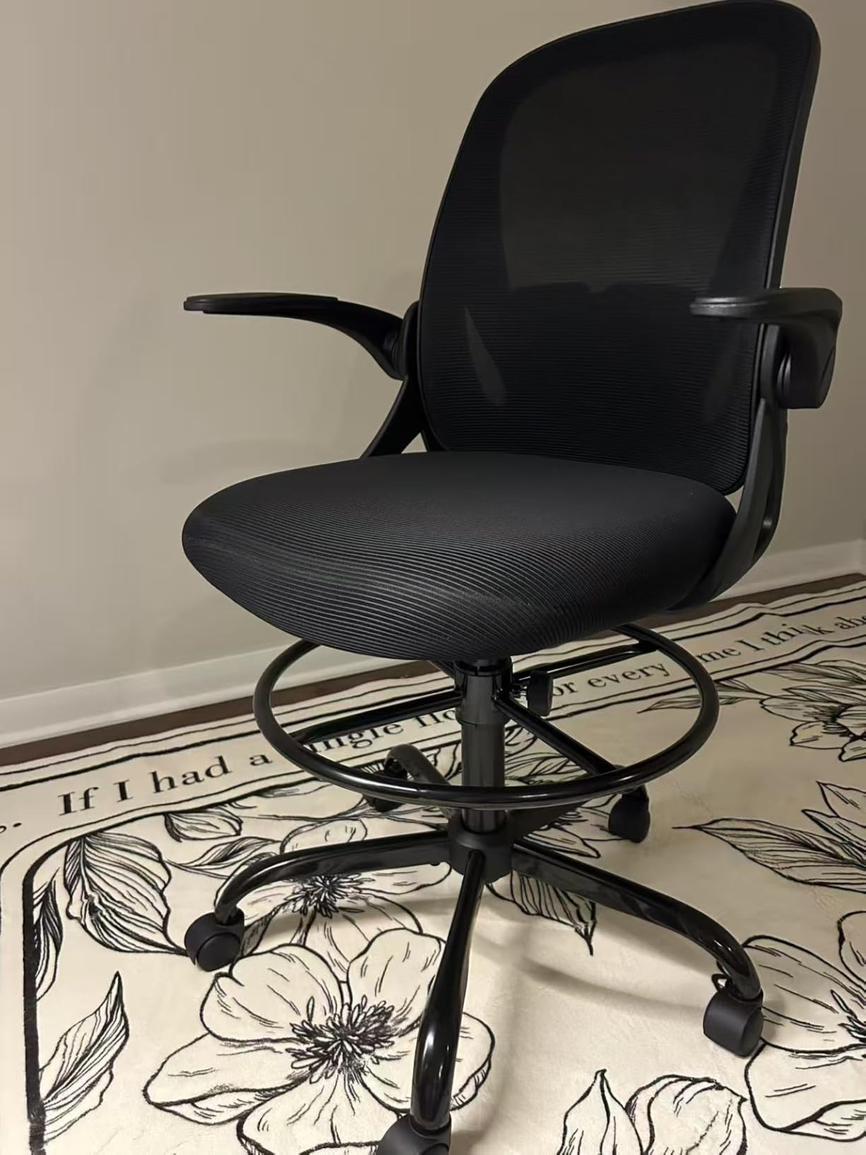Primy Drafting Chair Tall Office Chair with Flip-up Armrests Executive Ergonomic Computer Standing Desk Chair with Lumbar Support and Adjustable Footrest Ring (Black) customer photo 1