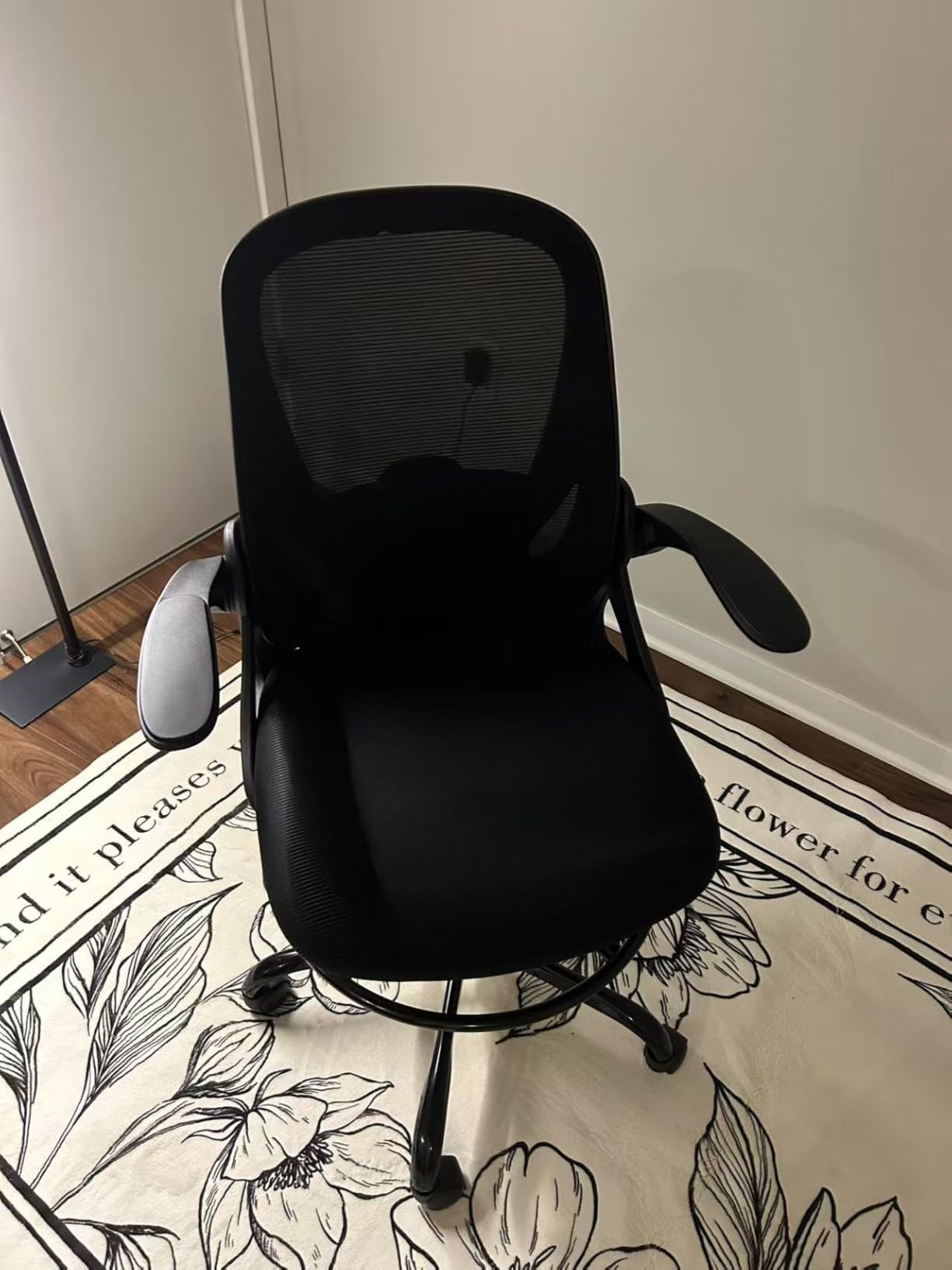 Primy Drafting Chair Tall Office Chair with Flip-up Armrests Executive Ergonomic Computer Standing Desk Chair with Lumbar Support and Adjustable Footrest Ring (Black) customer photo 2