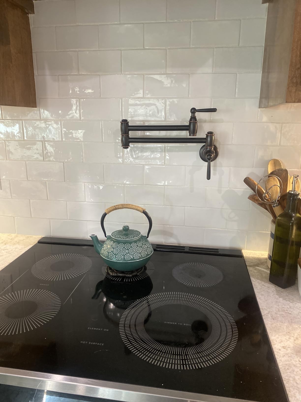 Pot Filler Faucet Brushed Nickel, ARCORA Modern Pot Filler Wall Mount 2 Handle with Double Joint Swing Arms Brass Stove Faucet customer photo 2