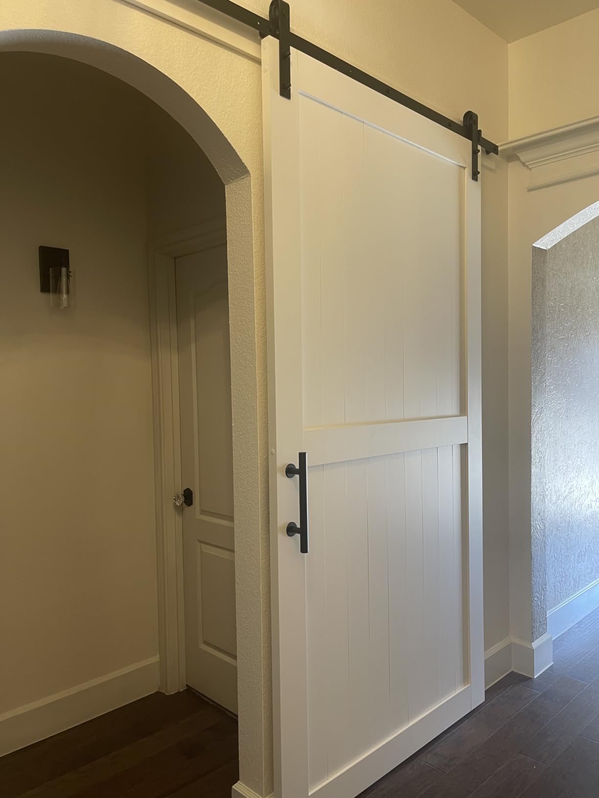 EaseLife 42 x 84 inch White Barn Door with 7FT Sliding Door Hardware Kit Included & Handle,Solid Wood Covered with Waterproof PVC Surface,DIY Assemblely,Easy Install,H-Frame,Fit 38-40in Wide Opening customer photo 2
