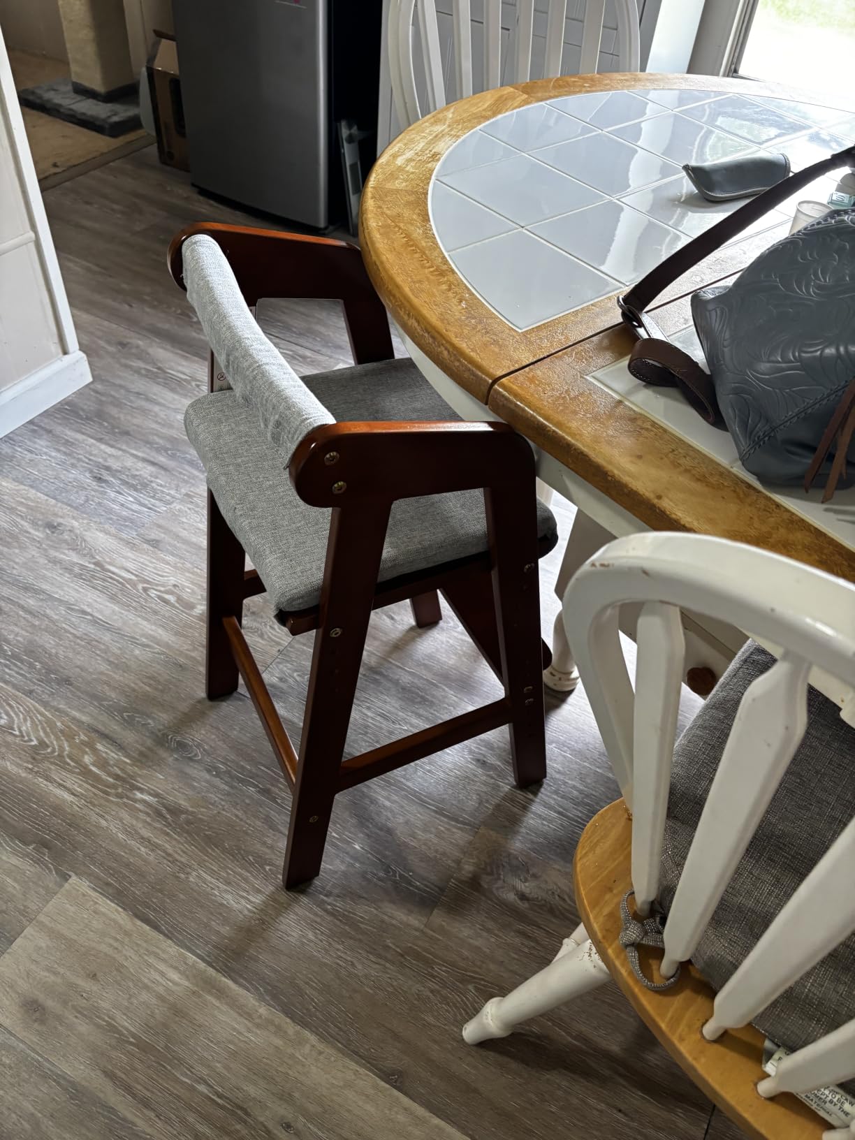 Wooden High Chair for Toddlers, Adjustable Dining Feeding Chair with Removable Cushion for Child, High Chair Grows with Your Kid with Steps for Kids Dining, Studying, Step Tool(Nut-Brown) customer photo 2