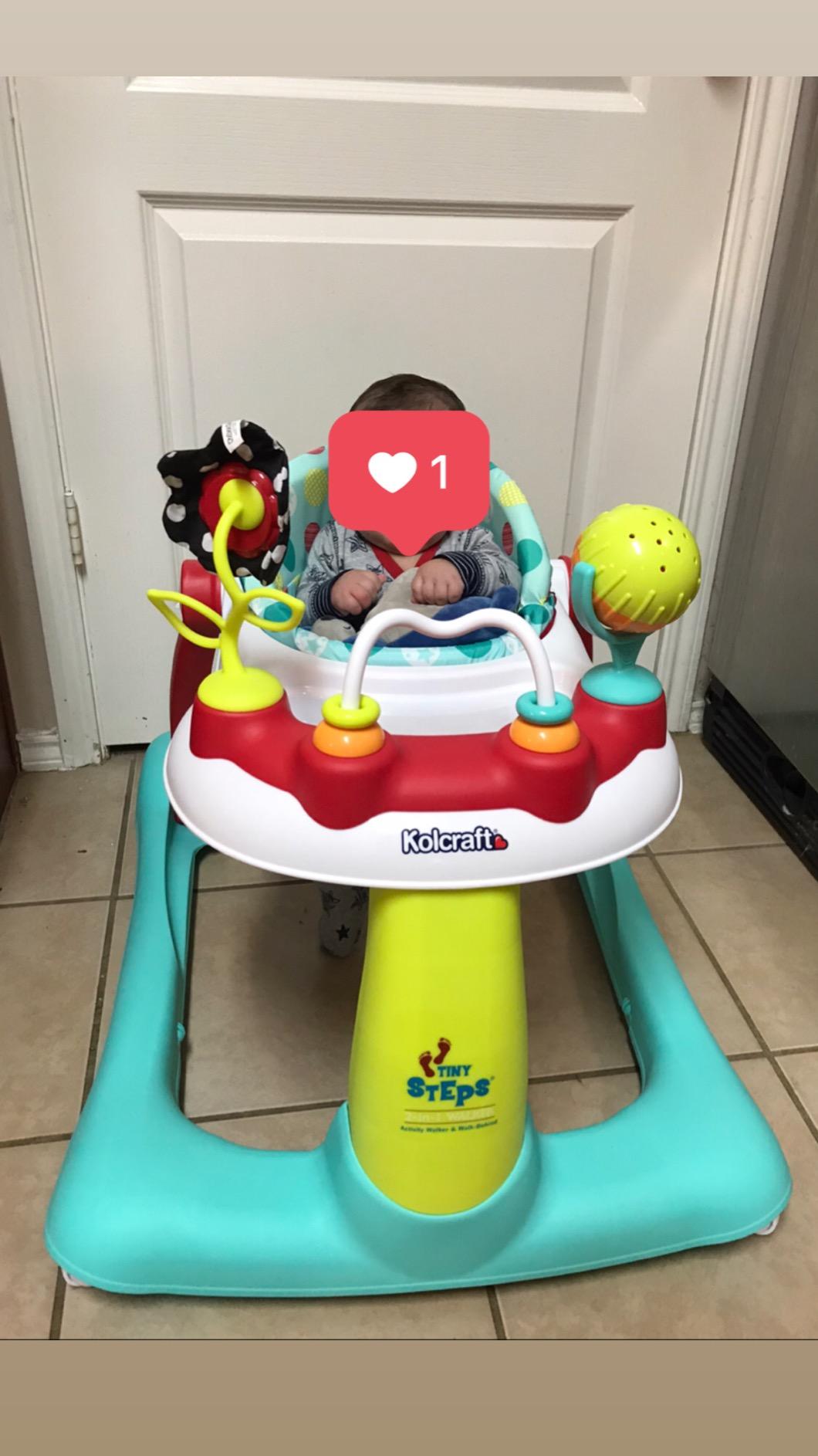 Kolcraft Tiny Steps 2 in 1 Foldable Infant and Baby Walker with Wheels, Seated or Walk Behind Activity Center, Entertaining Developmental Activities for Boys and Girls, Wide Base Sturdy Frame customer photo 2
