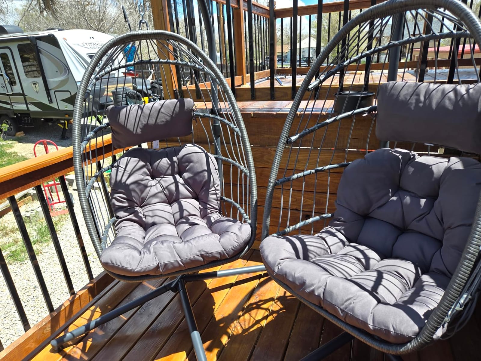 Yechen Indoor Outdoor Egg Hanging Chair with Stand, Charcoal Grey | Egg Chairs with UV Resistant Cushion for Indoor Bedroom Outdoor Garden Backyard customer photo 2