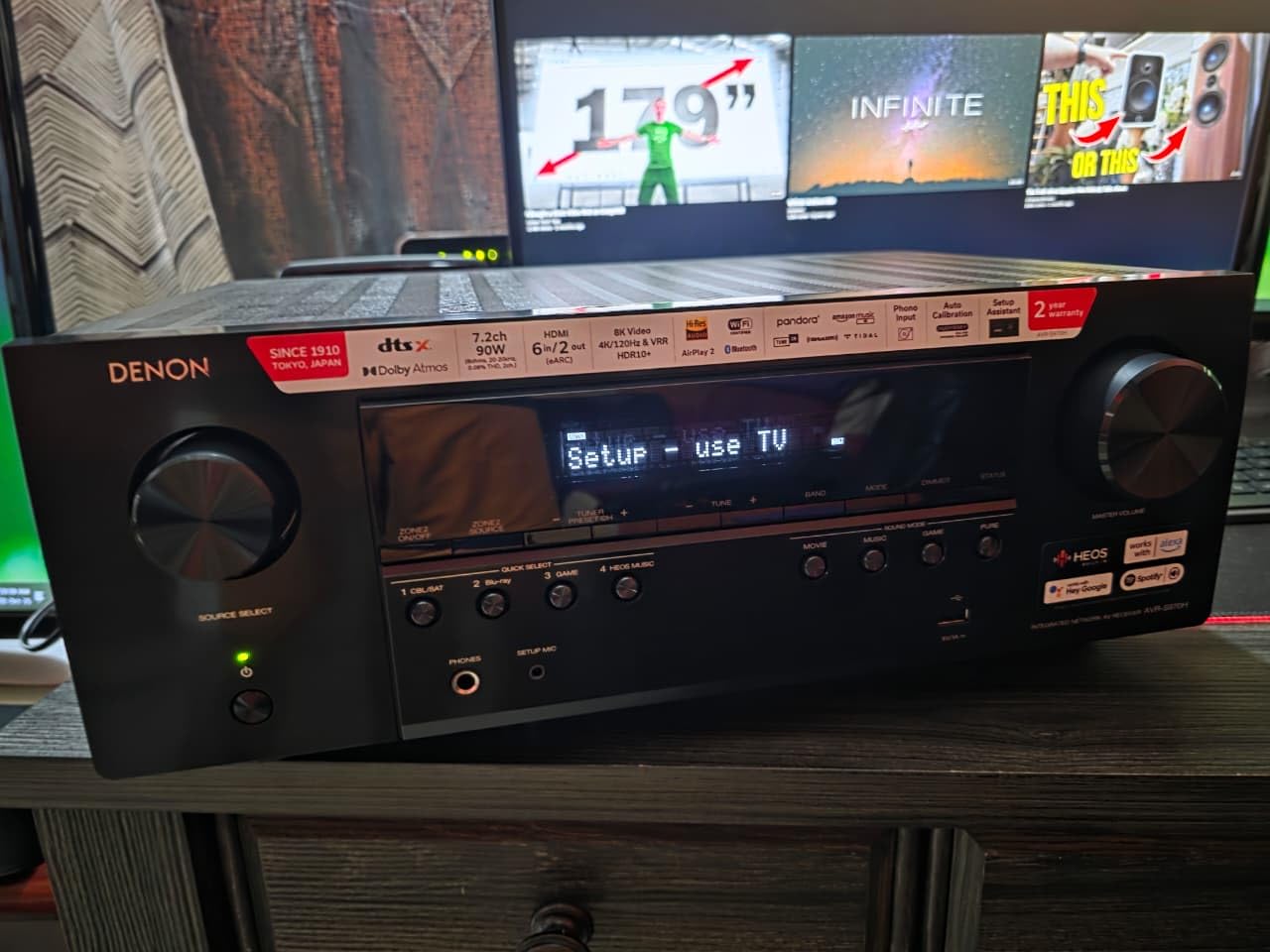 Denon AVR-S970H 7.2 Channel 8K UHD AV Receiver (90W x 7), Wi-Fi, Bluetooth, Built for Gaming, Audio & Video HEOS Multi-Room Streaming, Dolby Atmos, DTS:X, HDR10+, Dolby Vision, Dynamic HDR, HDMI 2.1 customer photo 1