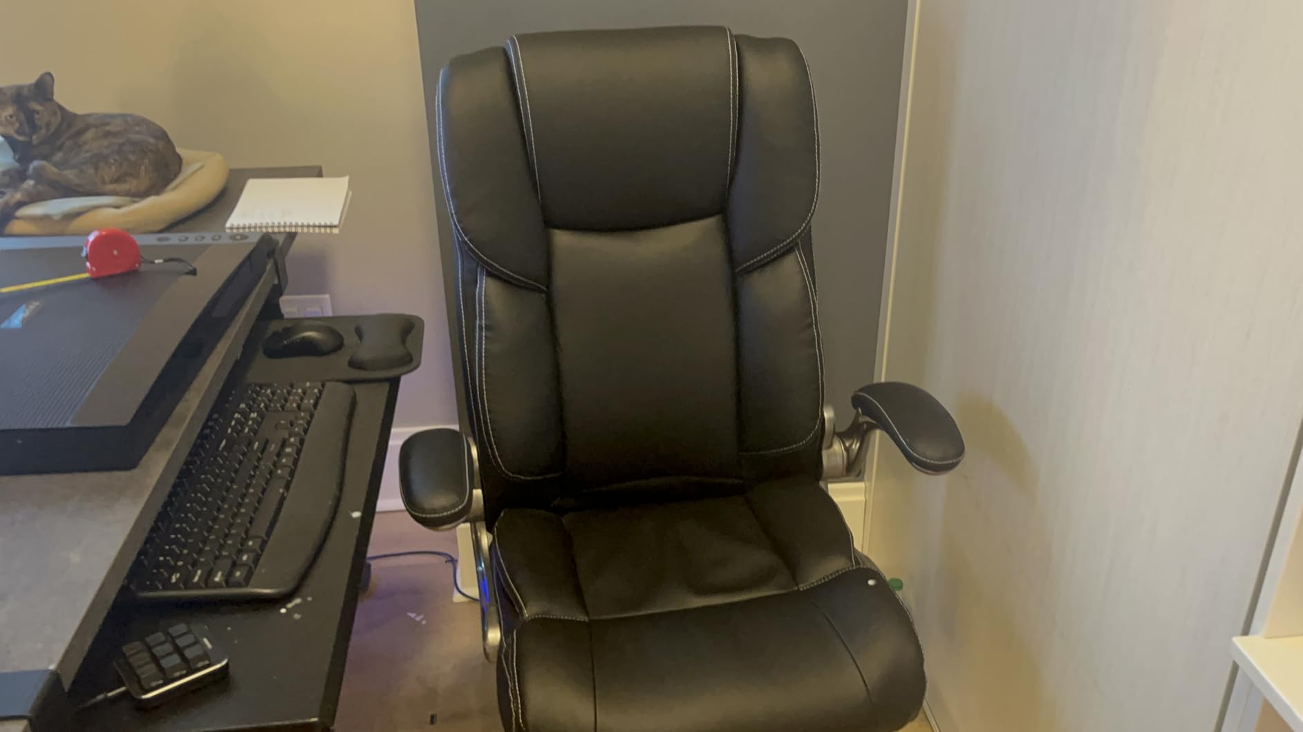 COLAMY High Back Executive Office Chair - Padded Leather Ergonomic Computer Desk Chair with Inflatable Lumbar Support & Flip-Up Arms, Adjustable Tilt Lock Swivel Task Chair for Home Office, Black customer photo 1