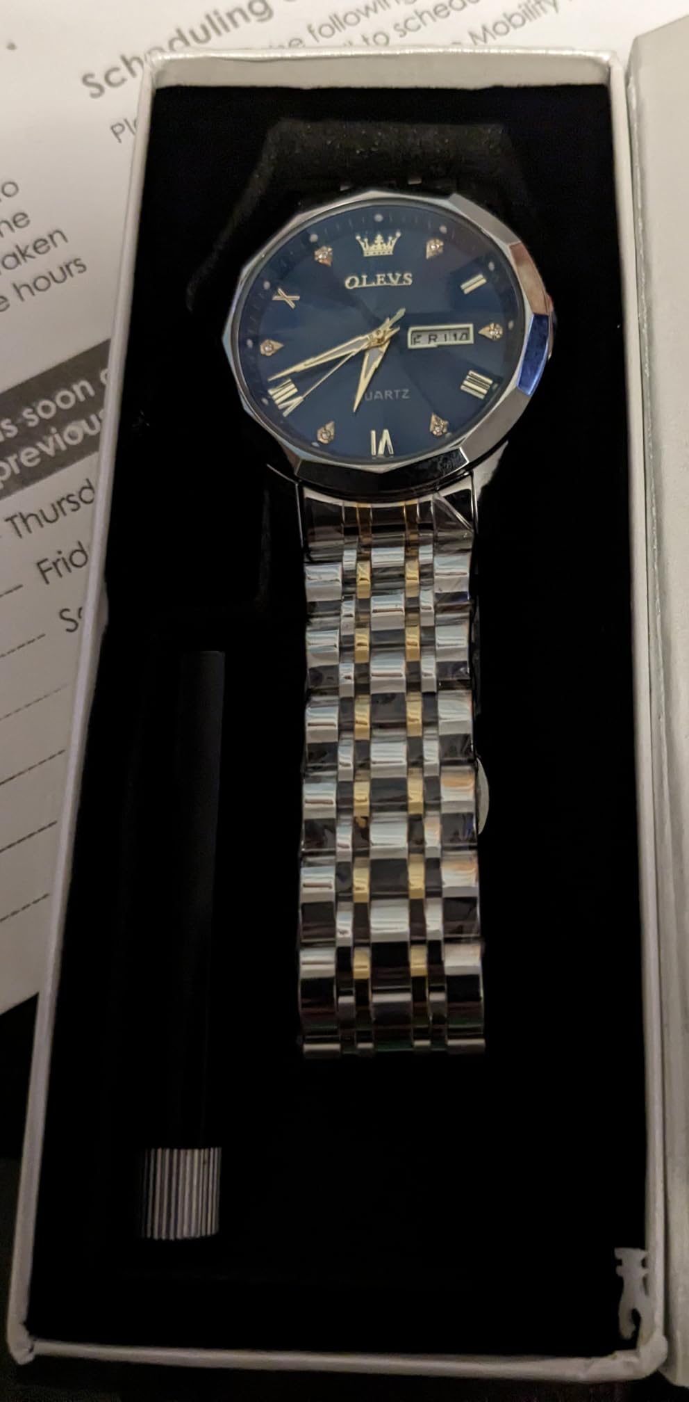 OLEVS Watch for Men Diamond Business Dress Analog Stainless Steel Waterproof Luminous Date Two Tone Luxury Casual Wrist Watch customer photo 2