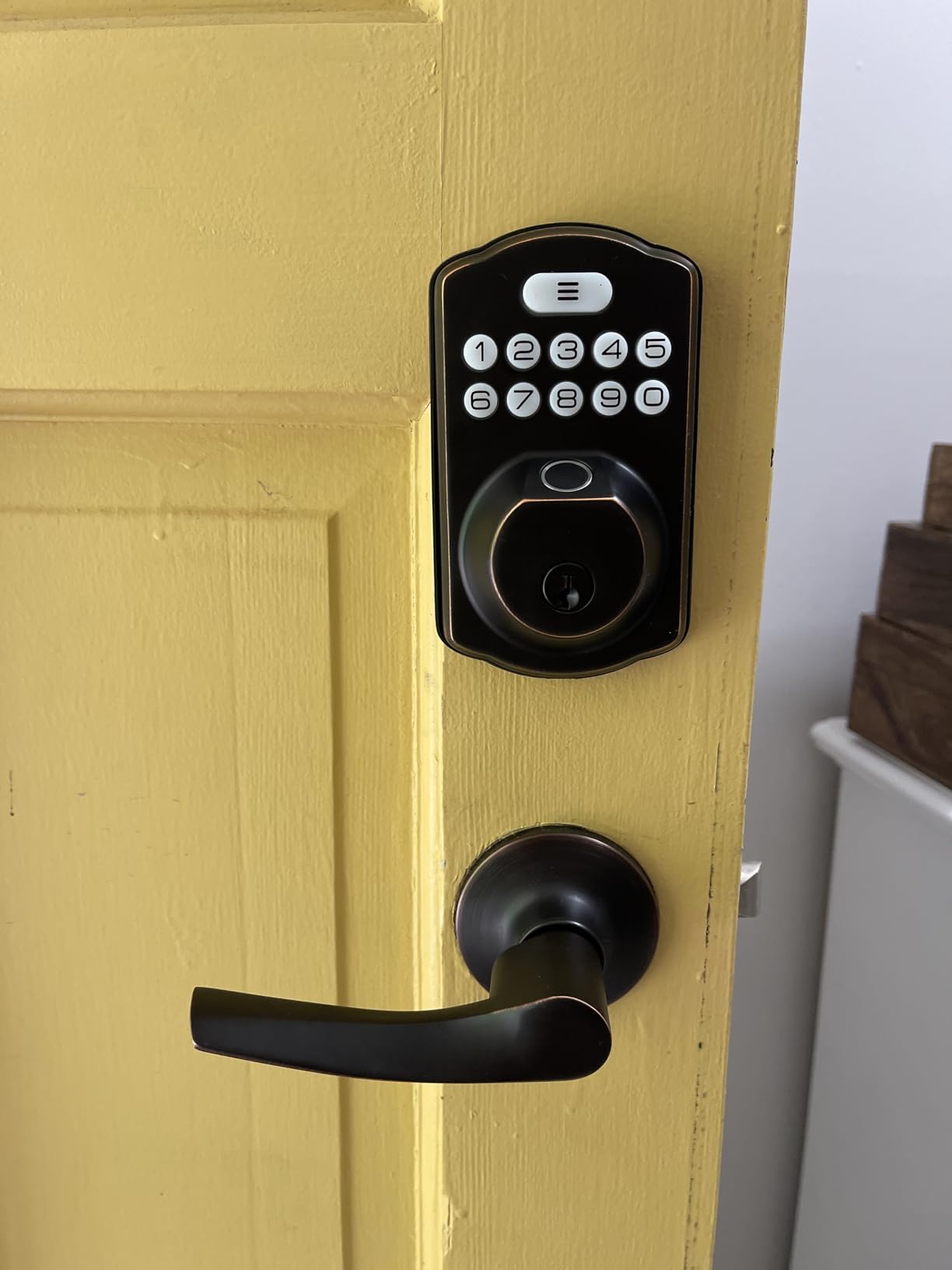 Veise KS02B Fingerprint Door Lock with 2 Lever Handles, Matte Black | Zinc Alloy Handle Set, Auto Lock, Anti-Peep Codes, 2 Keys, Keyless Entry Deadbolt, Electronic Back-Lit Keypad, for Front Door customer photo 1