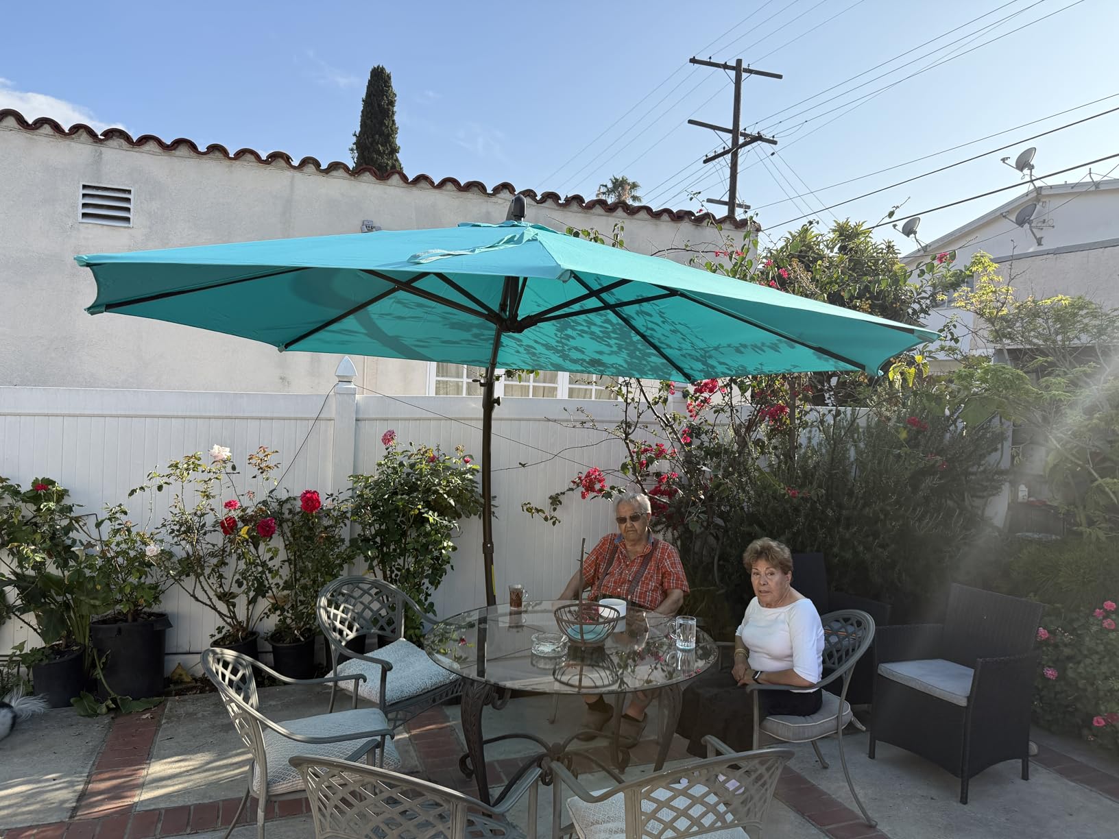 LAUSAINT HOME Outdoor Patio Umbrella with Base, 11 FT Deluxe Curvy Cantilever Umbrella Heavy Duty Offset Hanging Umbrella with 360° Rotation for Market, Pool, Garden, Backyard, Deck (Turquoise Blue) customer photo 2