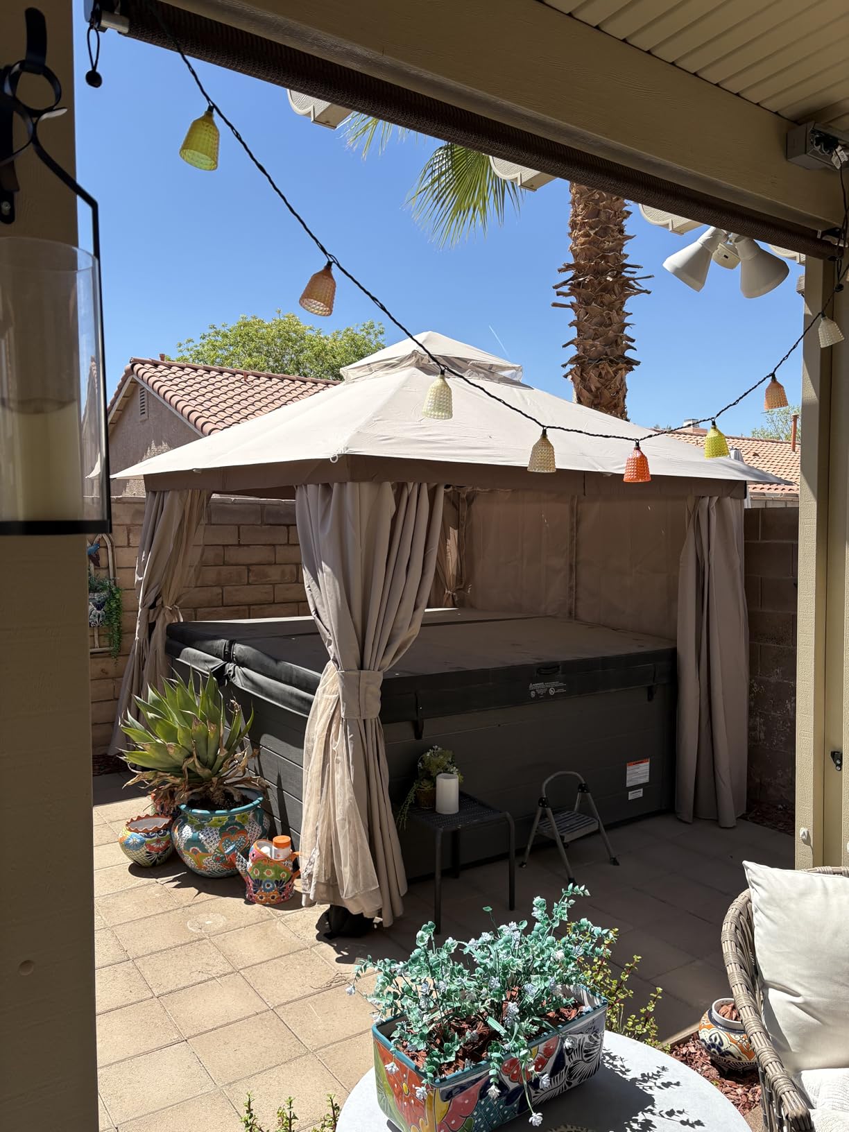 LAUSAINT HOME Gazebo 10x10ft, Heavy Duty Patio Gazebo with Expansion Bolts, Party Canopy Tent with Double Roofs, Mosquito Nettings and Privacy Screens for Backyard, Garden, Lawn, Khaki customer photo 2
