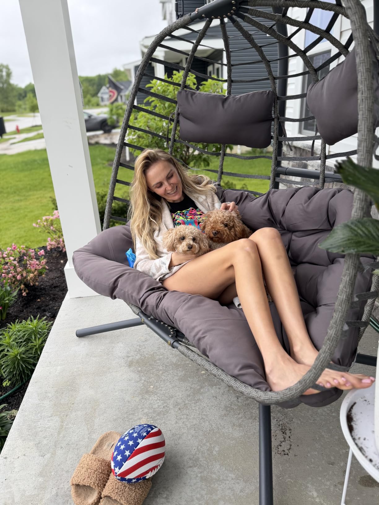 2 Person Hanging Egg Chair with Stand for Outdoor, Patio Hand Made Rattan Wicker Double Egg Swing Chairs Hammock Chair with UV Resistant Cushion and Metal Frame, Porch Swing Loveseat for Backyard customer photo 1