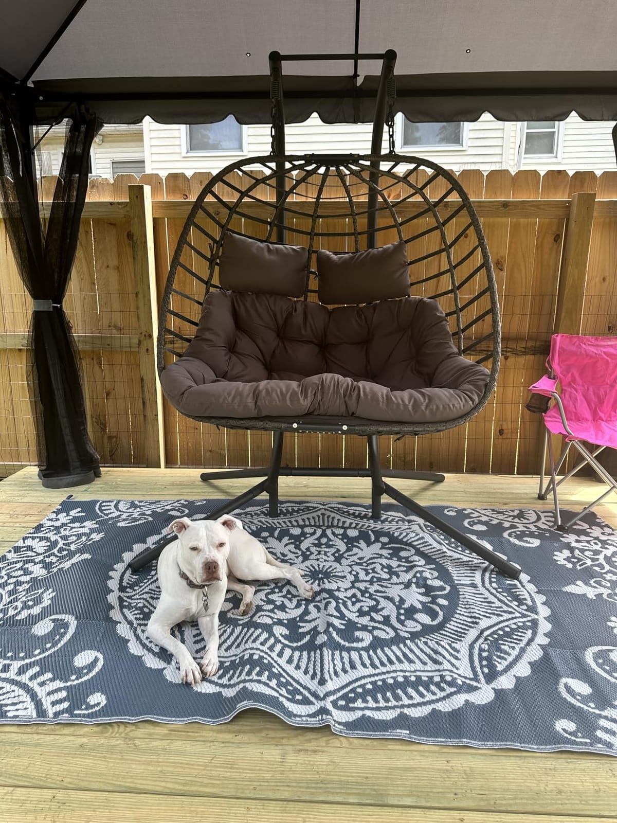 2 Person Hanging Egg Chair with Stand for Outdoor, Patio Hand Made Rattan Wicker Double Egg Swing Chairs Hammock Chair with UV Resistant Cushion and Metal Frame, Porch Swing Loveseat for Backyard customer photo 2