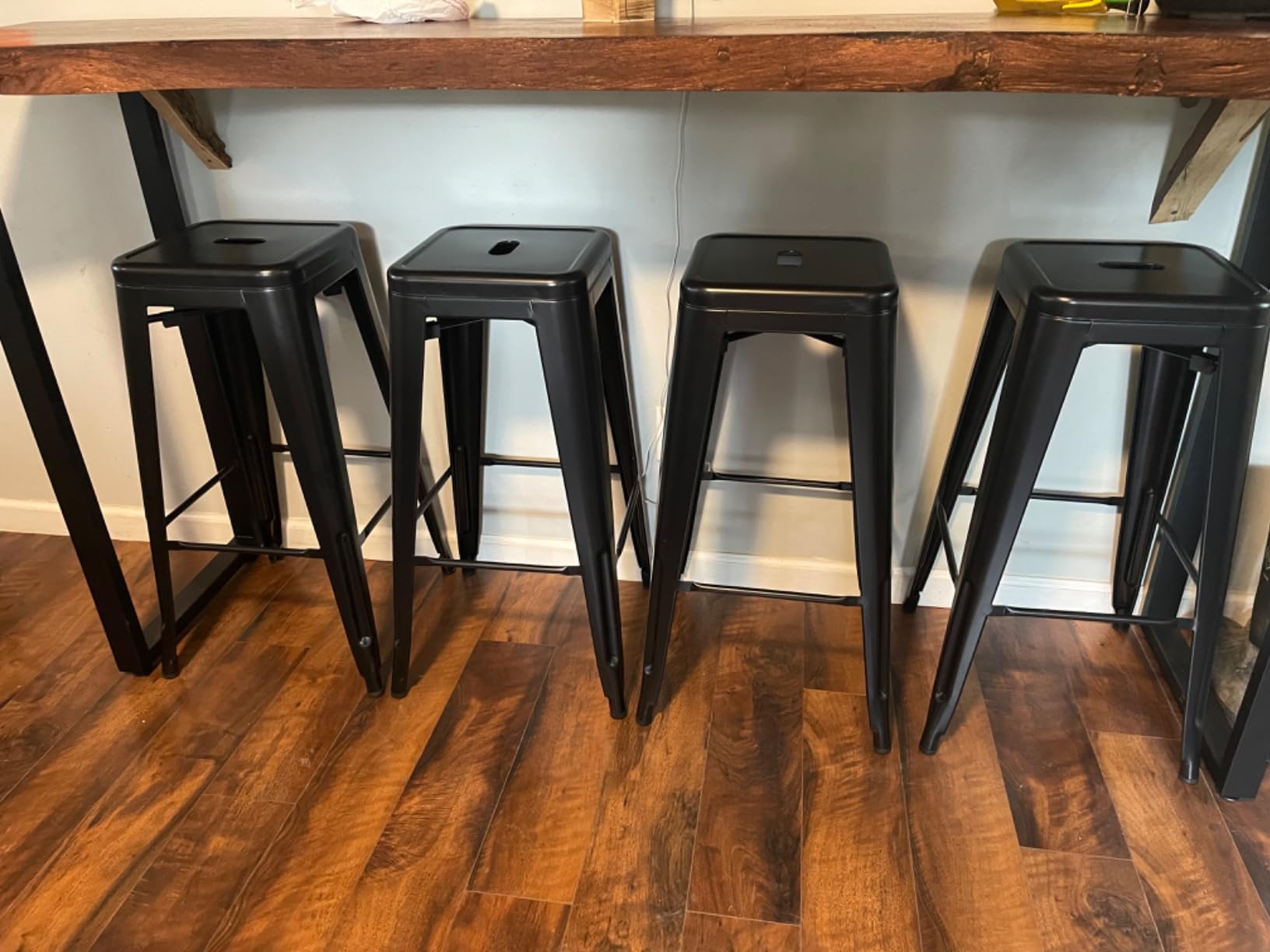 Furmax 30 Inch Metal Bar Stools Set of 4, Counter Height Stools, Industrial Bar Chairs Patio Stool Stackable Stool for Kitchen/Dining Room/Indoor Outdoor (Dark Black, 30