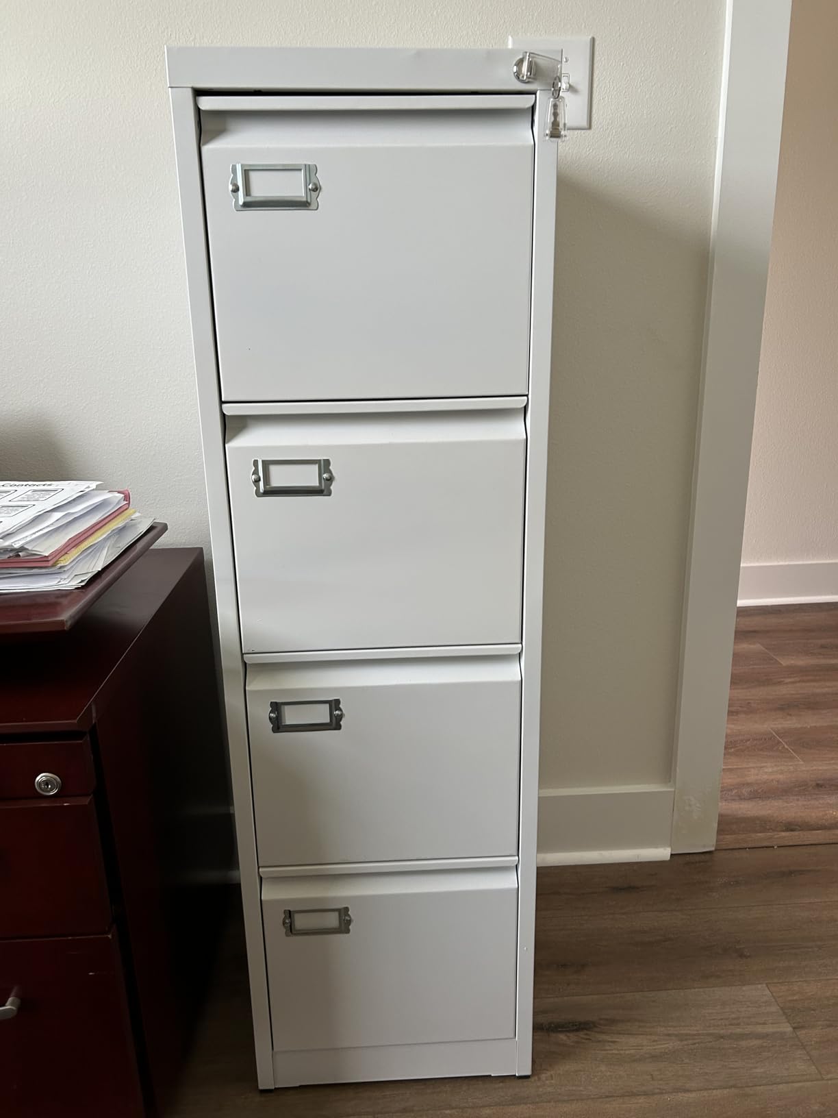 BYNSOE 4 Drawer File Cabinet with Lock Metal Vertical File Cabinet Office Home Vertical File Cabinet for A4 Legal/Letter Size Narrow File Cabinet Locked, Assembly Required customer photo 2
