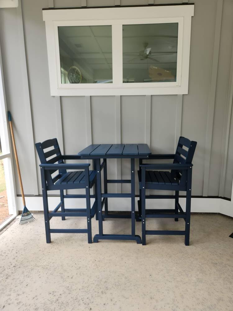SERWALL 3 Pcs HDPE Bar Height Adirondack Chairs and Bar Table Set, Blue customer photo 1