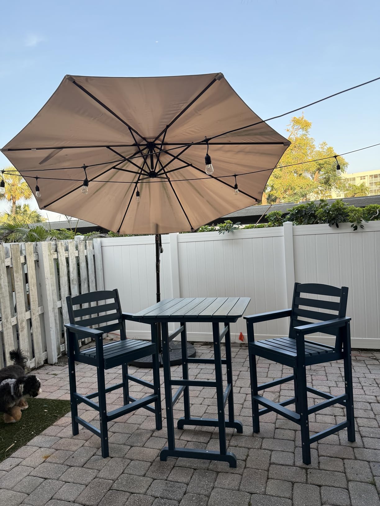 SERWALL 3 Pcs HDPE Bar Height Adirondack Chairs and Bar Table Set, Blue customer photo 2