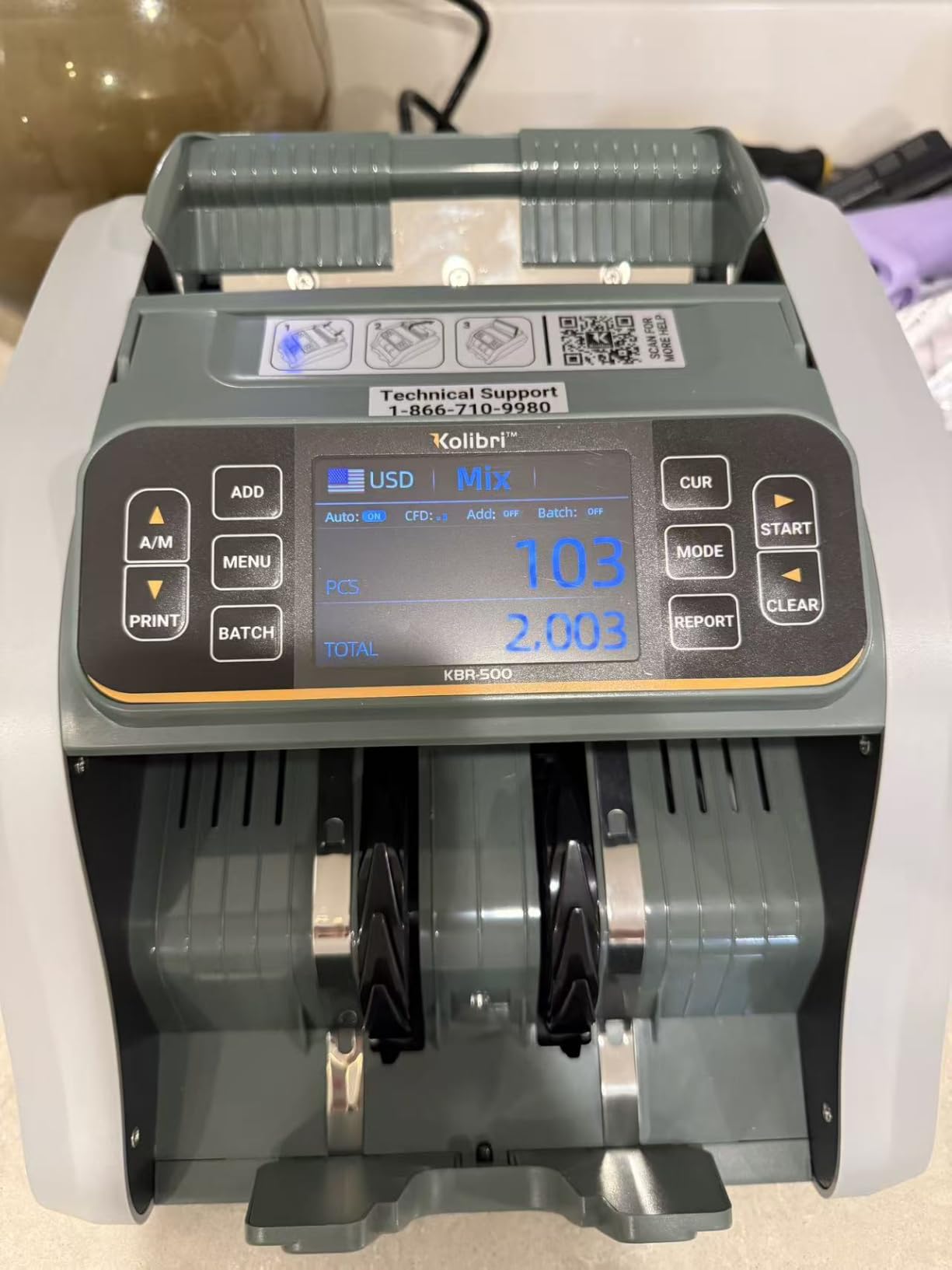 KOLIBRI Money Counter Machine I 4.5 TFT Display I Business Grade I Advanced IR/UV/MG/MT/DD/HLF Detection I Mixed Denomination (USD) I 1,200 Notes/Min I 3-Year Warranty I KBR-1500 V2 customer photo 1