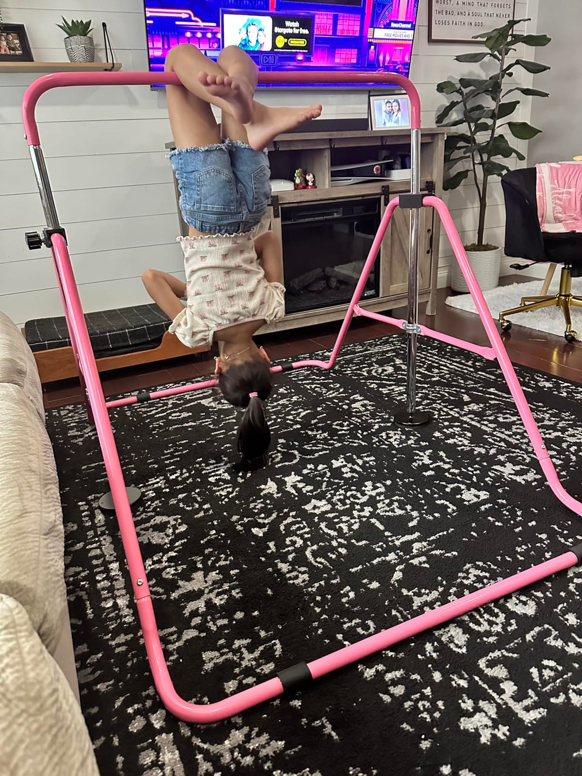 Sportsroyals Gymnastics Bar for Kids,Adjustable Height Gymnastic Horizontal Bars,Folding Gymnastic Junior Training Kip Bar for Home, Pink customer photo 1