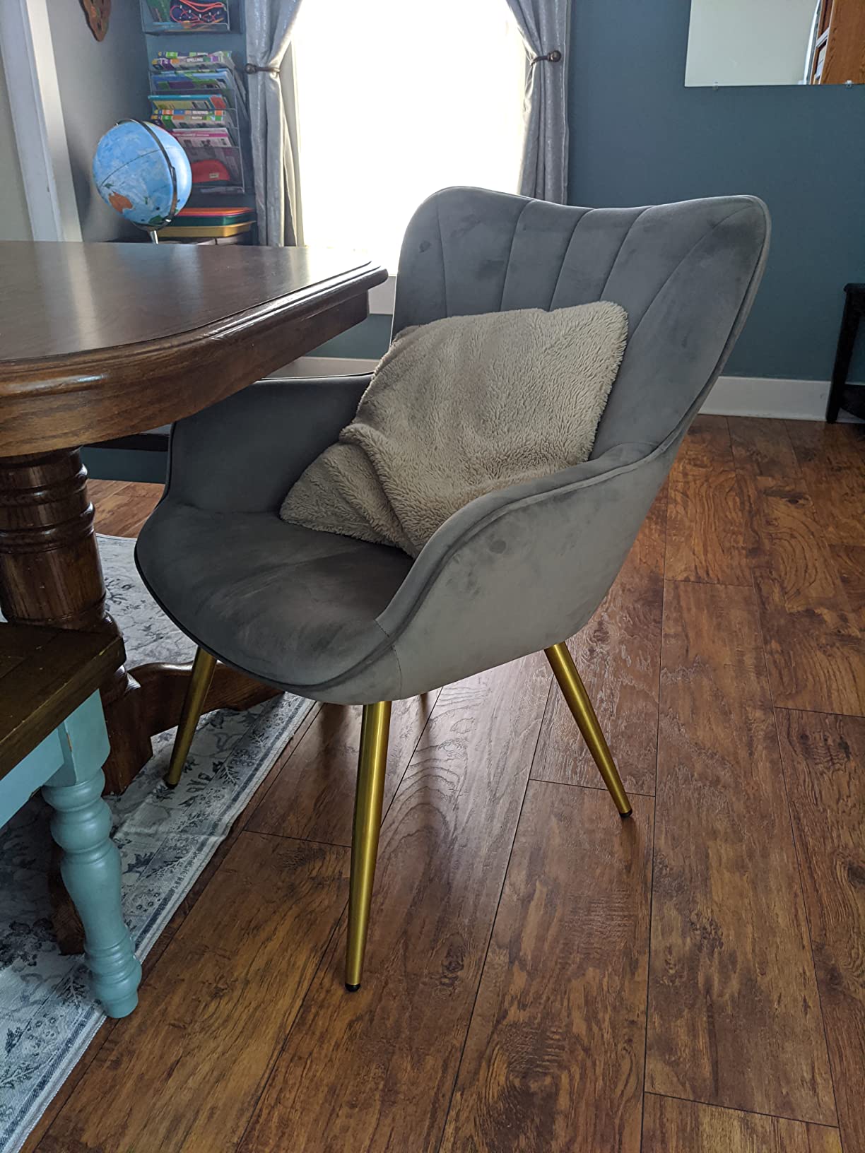 Yaheetech Accent Chair, Upholstered Armchair with Metal Legs, Brown Faux Leather Barrel Chair, Mid-Century Modern Side Chair for Living Room/Bedroom/Vanity/Lounge/Small Spaces customer photo 1