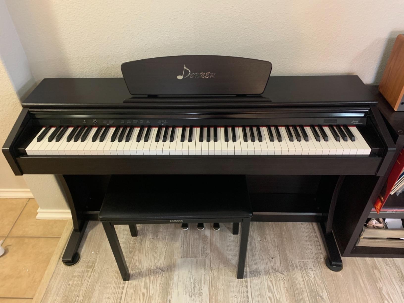 Donner DDP-400 Digital Piano with 88 Key Progressive Weighted Keyboard, Premium Upright Piano Keyboard for Professional, Bundle with Headphone, Bluetooth, Record,138 Tones,100 Rhythms, LCD, Brown customer photo 2