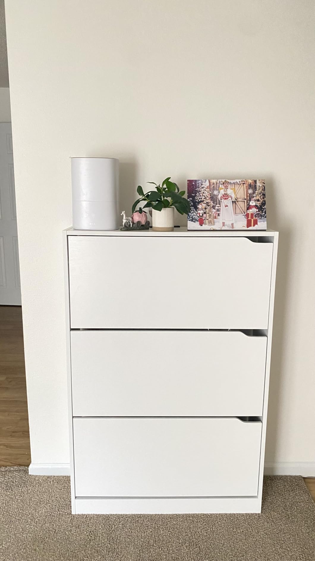 BORNOON Shoe Cabinet with 3 Flip Drawers, Hidden Wood Shoe Cabinet,Freestanding Shoe Storage Cabinet for Entryway Hallway.White. 47.2